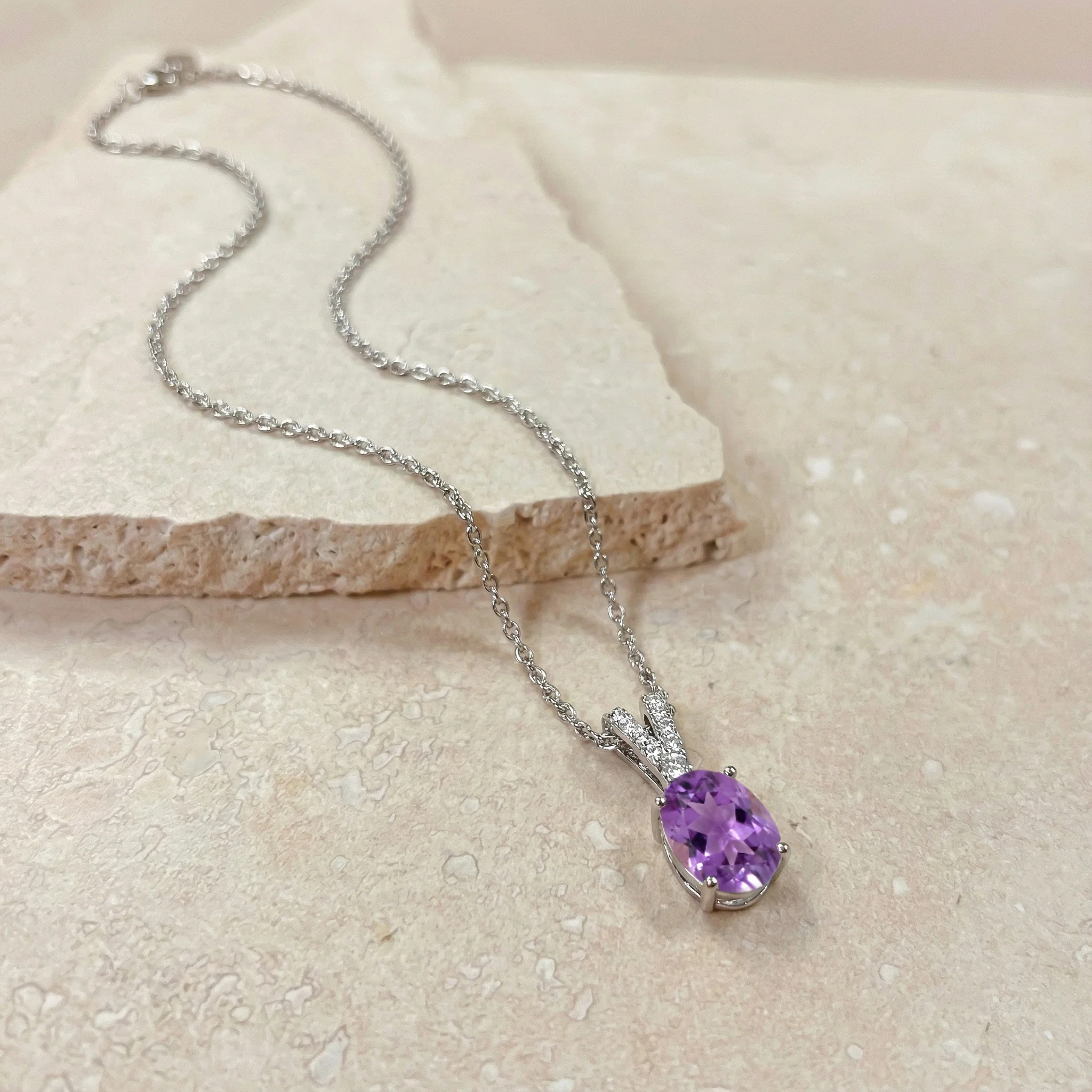 Amethyst Solitaire Pendant Necklace in 925 Sterling Silver 1.2ct - Image 4