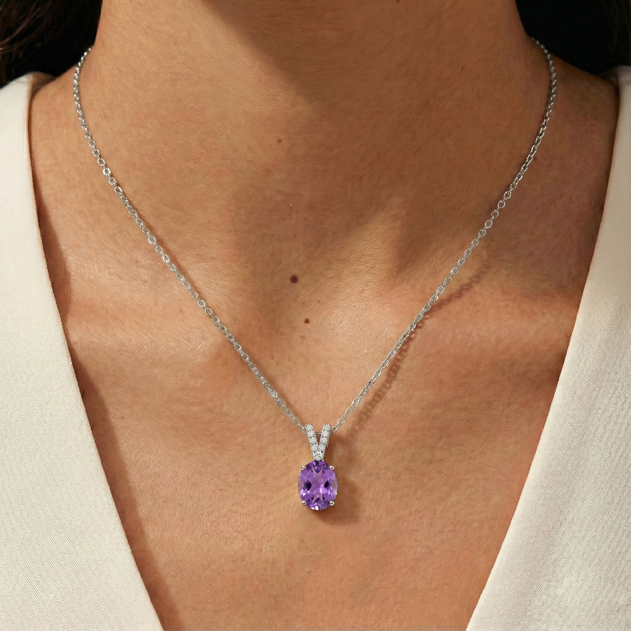 Amethyst Solitaire Pendant Necklace in 925 Sterling Silver 1.2ct - Image 5