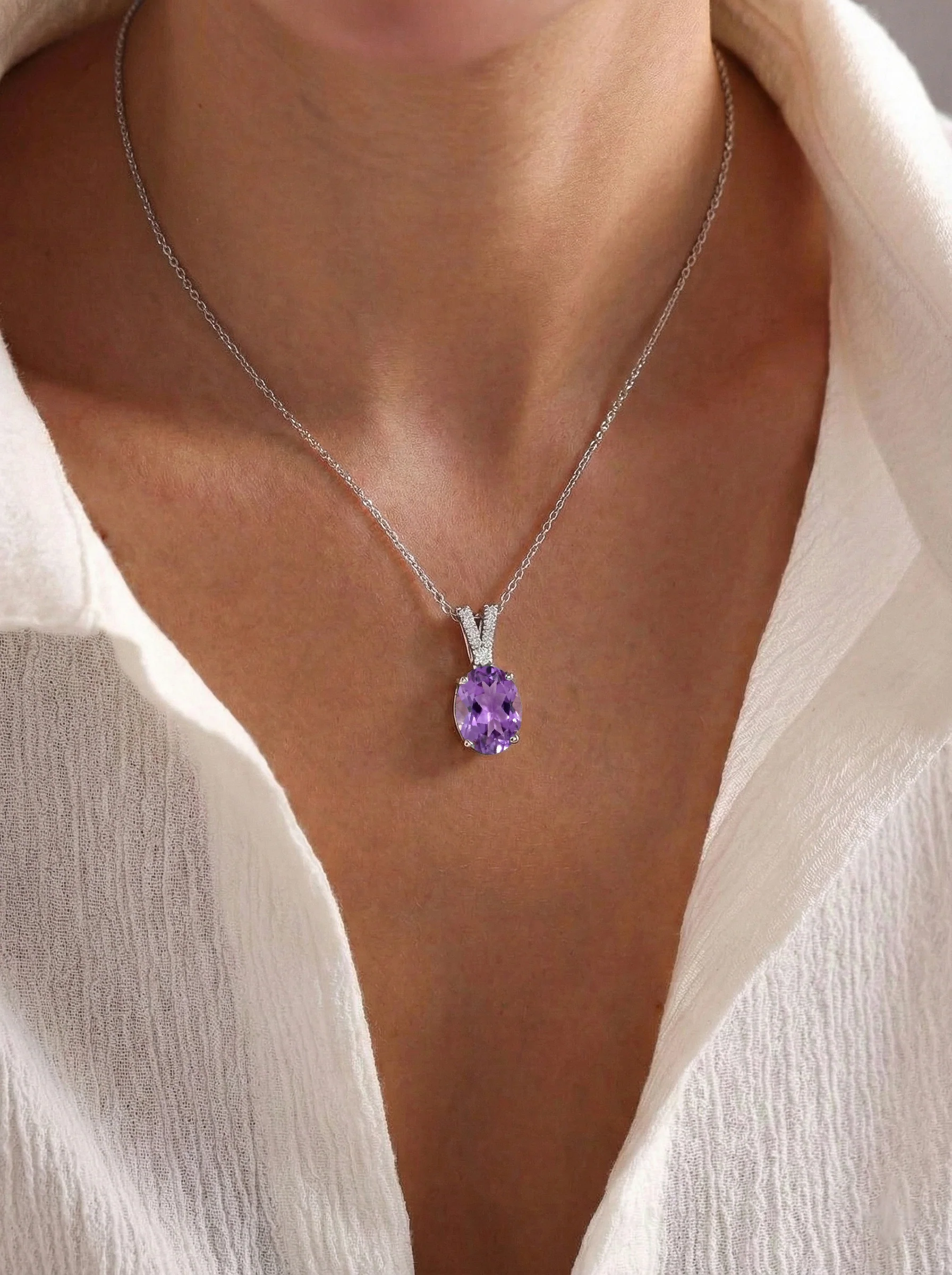 Amethyst Solitaire Pendant Necklace in 925 Sterling Silver 1.2ct - Image 6