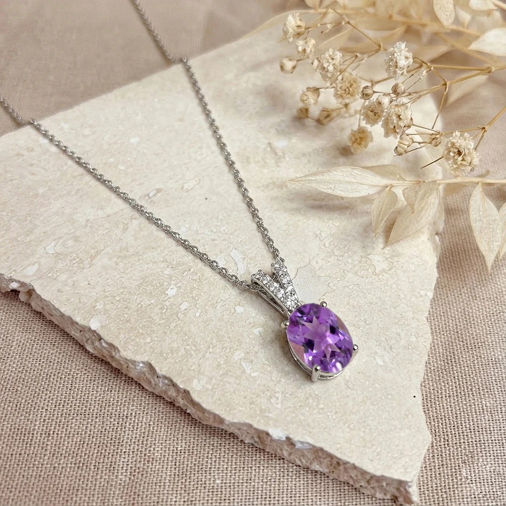 Amethyst Solitaire Pendant Necklace in 925 Sterling Silver 1.2ct - Image 8