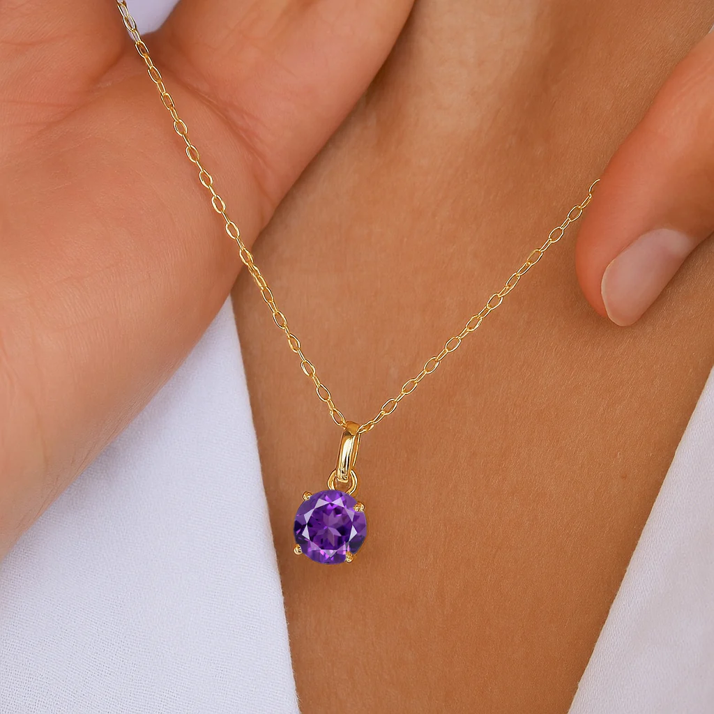 Amethyst Solitaire Teardrop Pendant Necklace in 925 Sterling Silver 7mm 1.5ct - Image 5