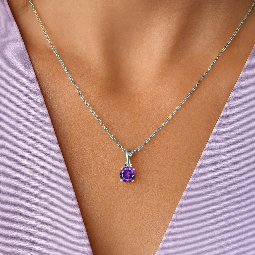 Amethyst Teardrop Pendant Necklace in 925 Sterling Silver 7mm 1.5ct - Image 3