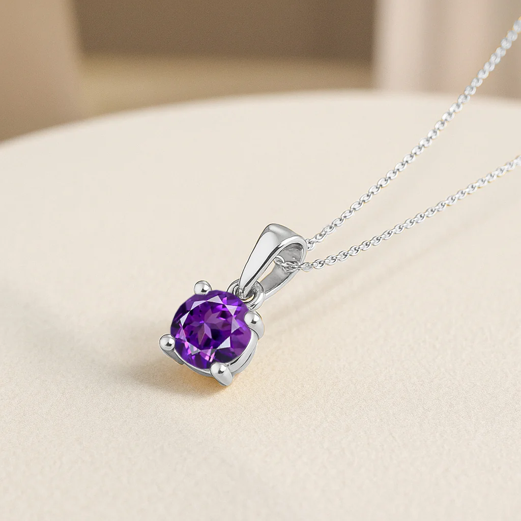 Amethyst Teardrop Pendant Necklace in 925 Sterling Silver 7mm 1.5ct - Image 4