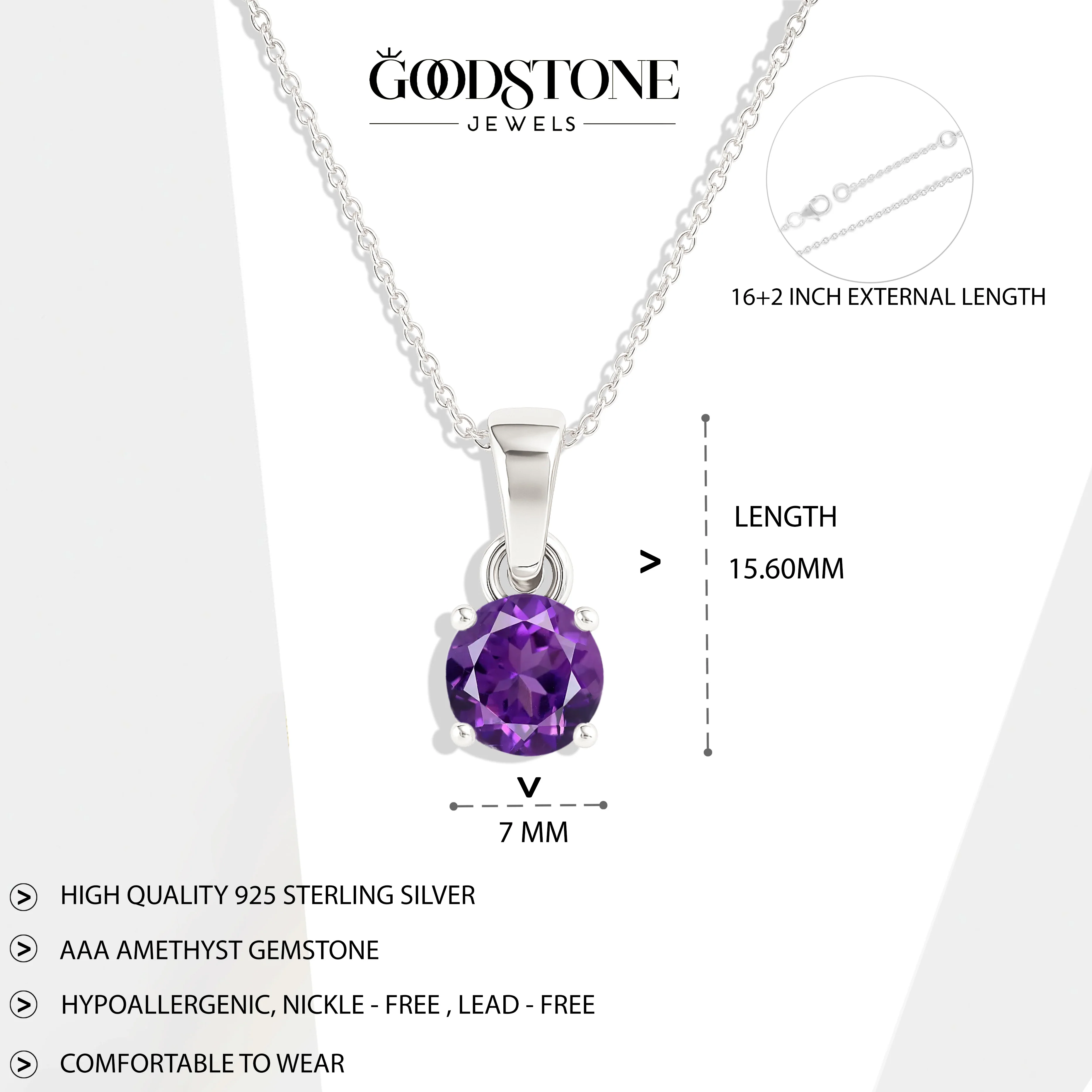 Amethyst Teardrop Pendant Necklace in 925 Sterling Silver 7mm 1.5ct - Image 7