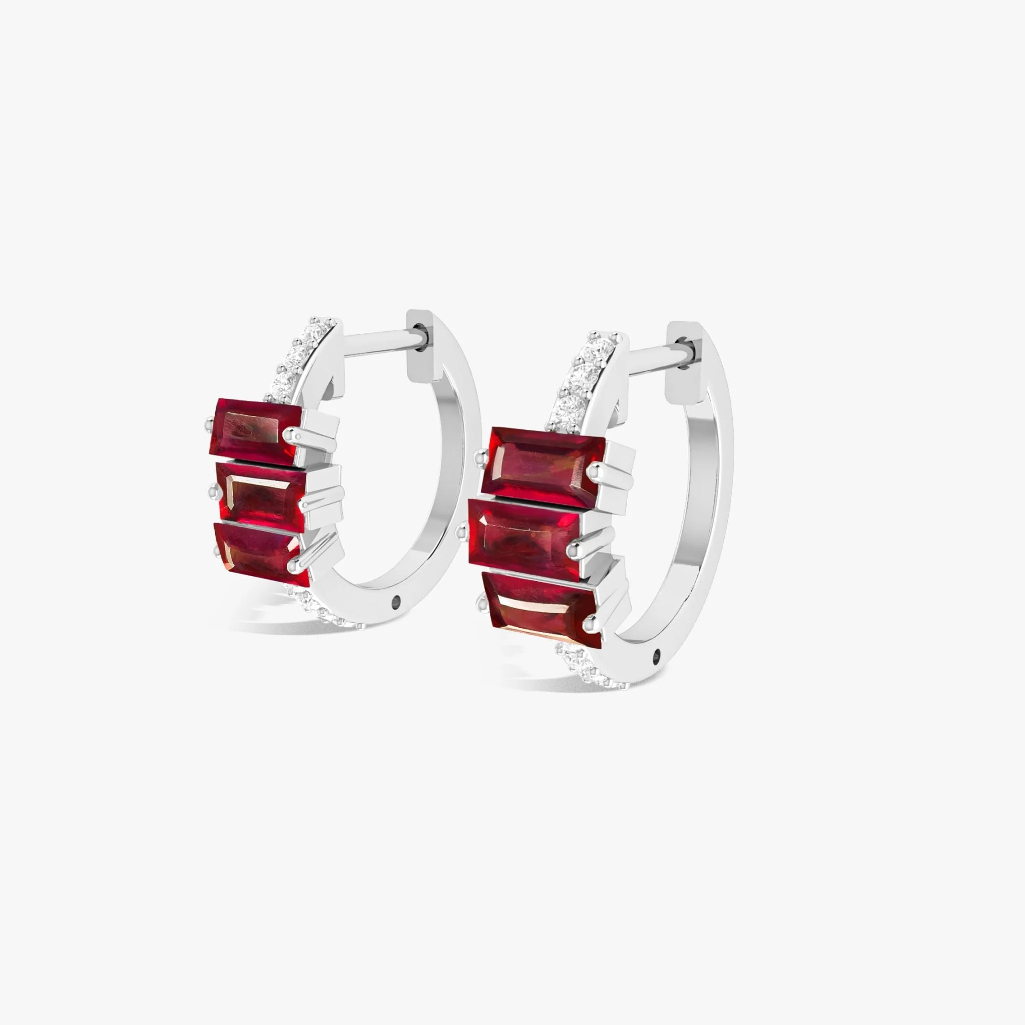 Baguette Red Ruby Hoop Earring - Image 4