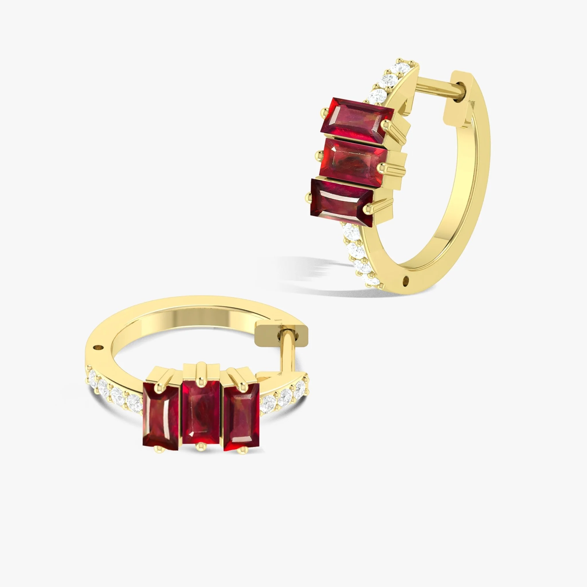 Baguette Red Ruby Hoop Earring - Image 5