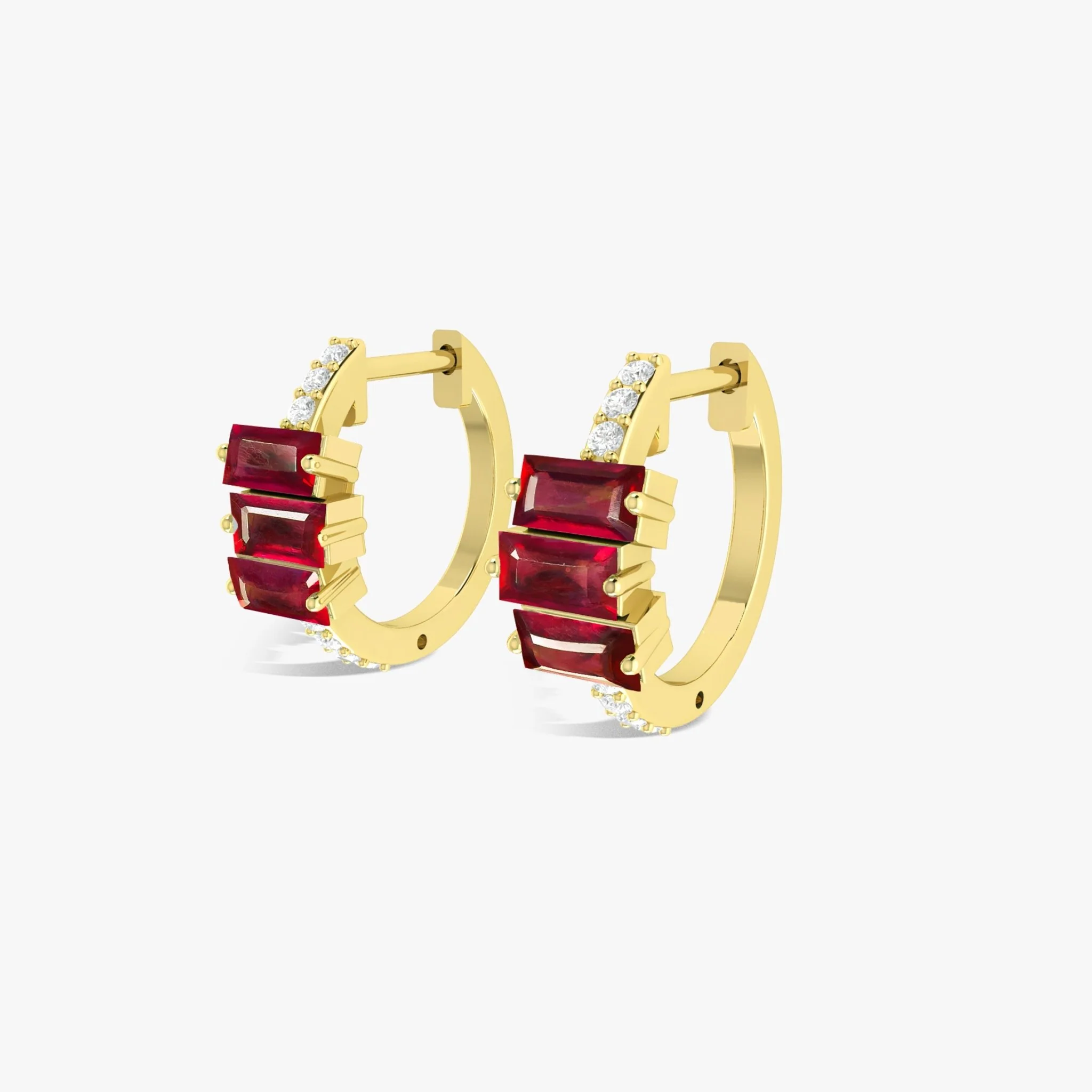 Baguette Red Ruby Hoop Earring - Image 6