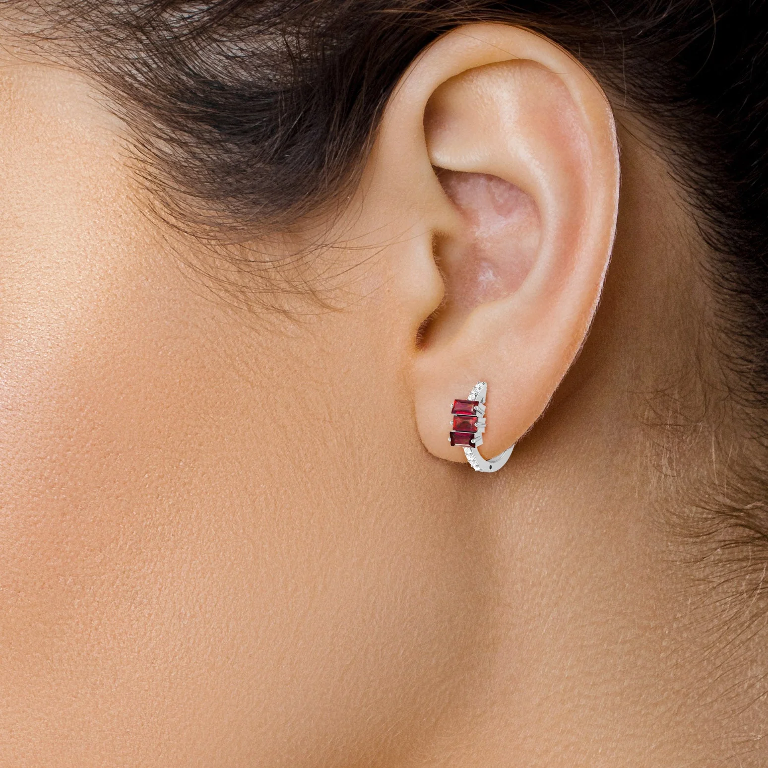 Baguette Red Ruby Hoop Earring - Image 7