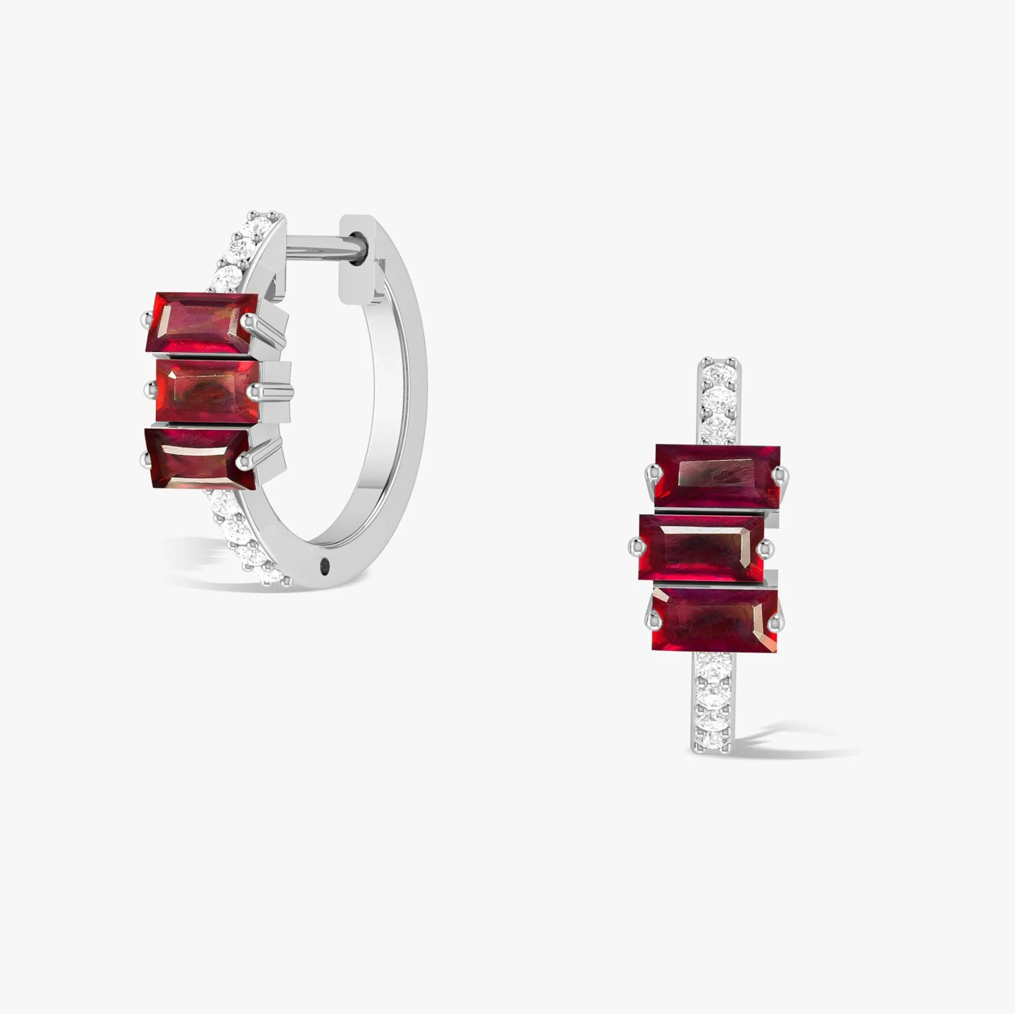 Baguette Red Ruby Hoop Earring - Image 8