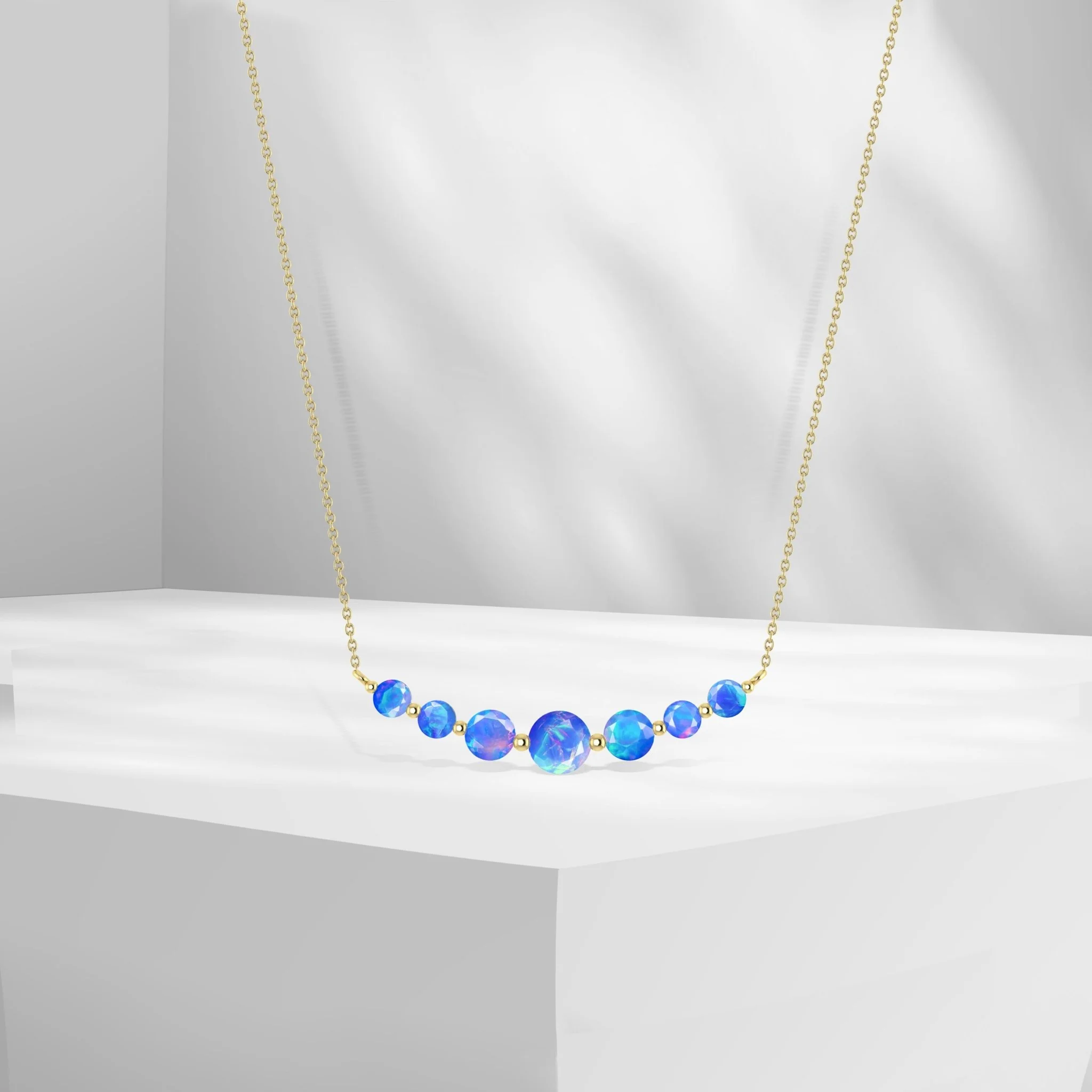 Round Fire Opal Bar Pendant for Women - Image 11