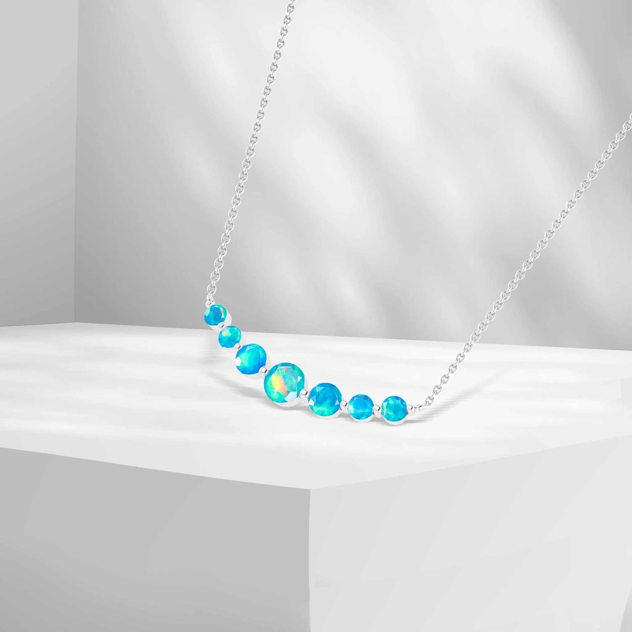 Round Fire Opal Bar Pendant for Women - Image 13