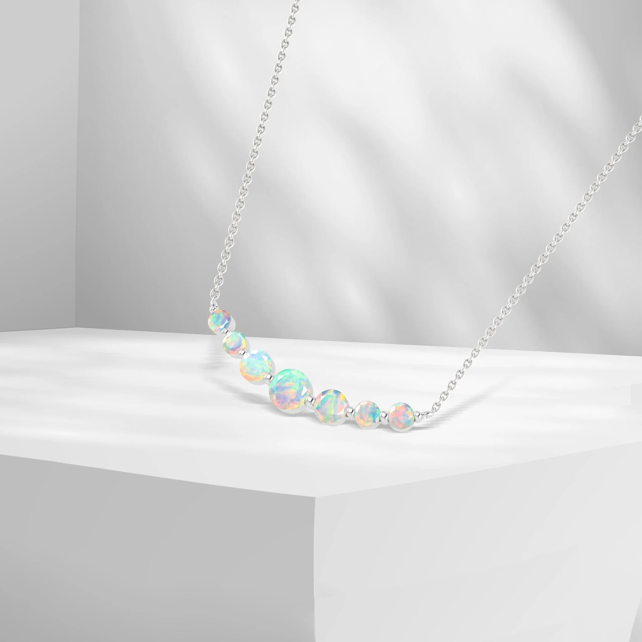 Round Fire Opal Bar Pendant for Women - Image 4