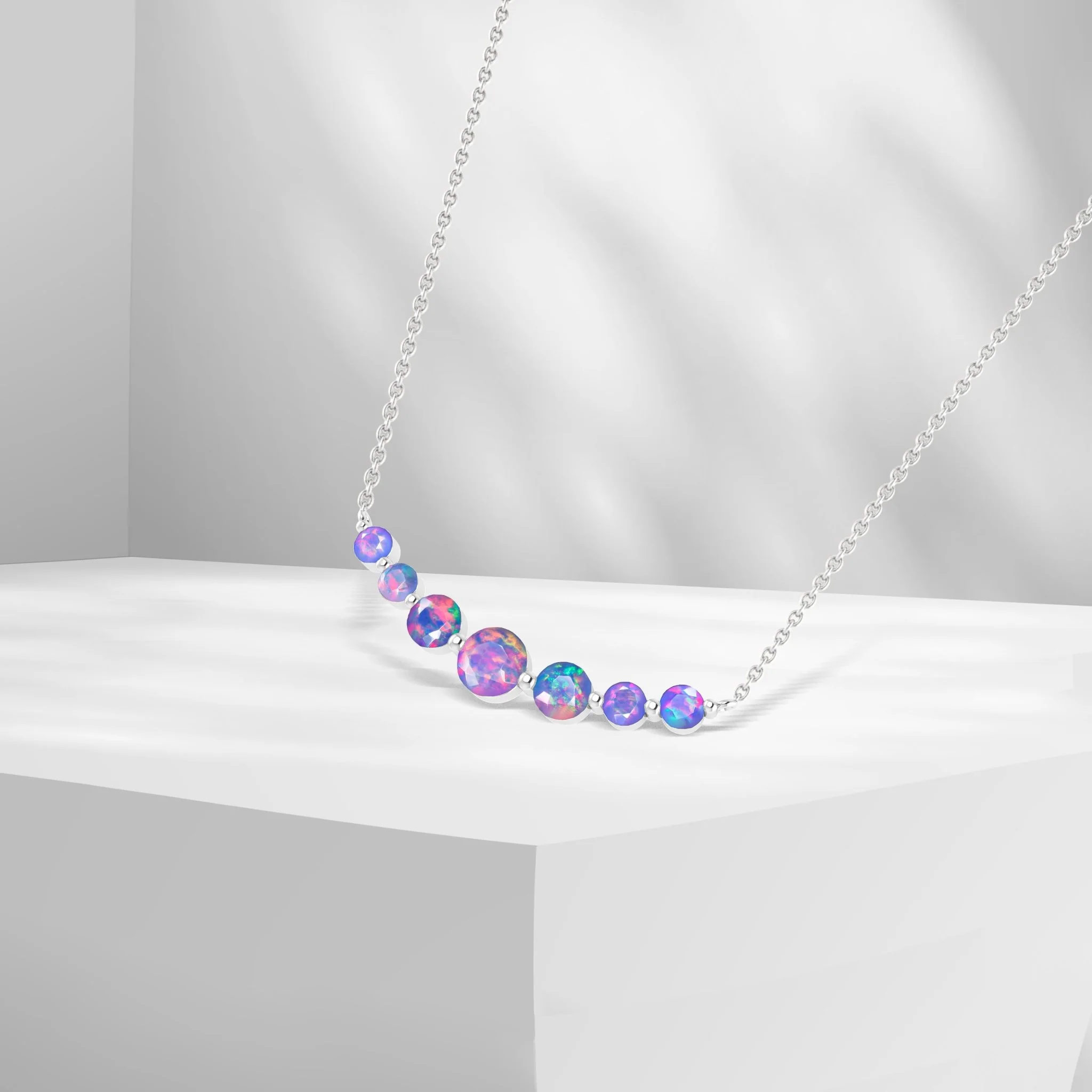 Round Fire Opal Bar Pendant for Women - Image 6