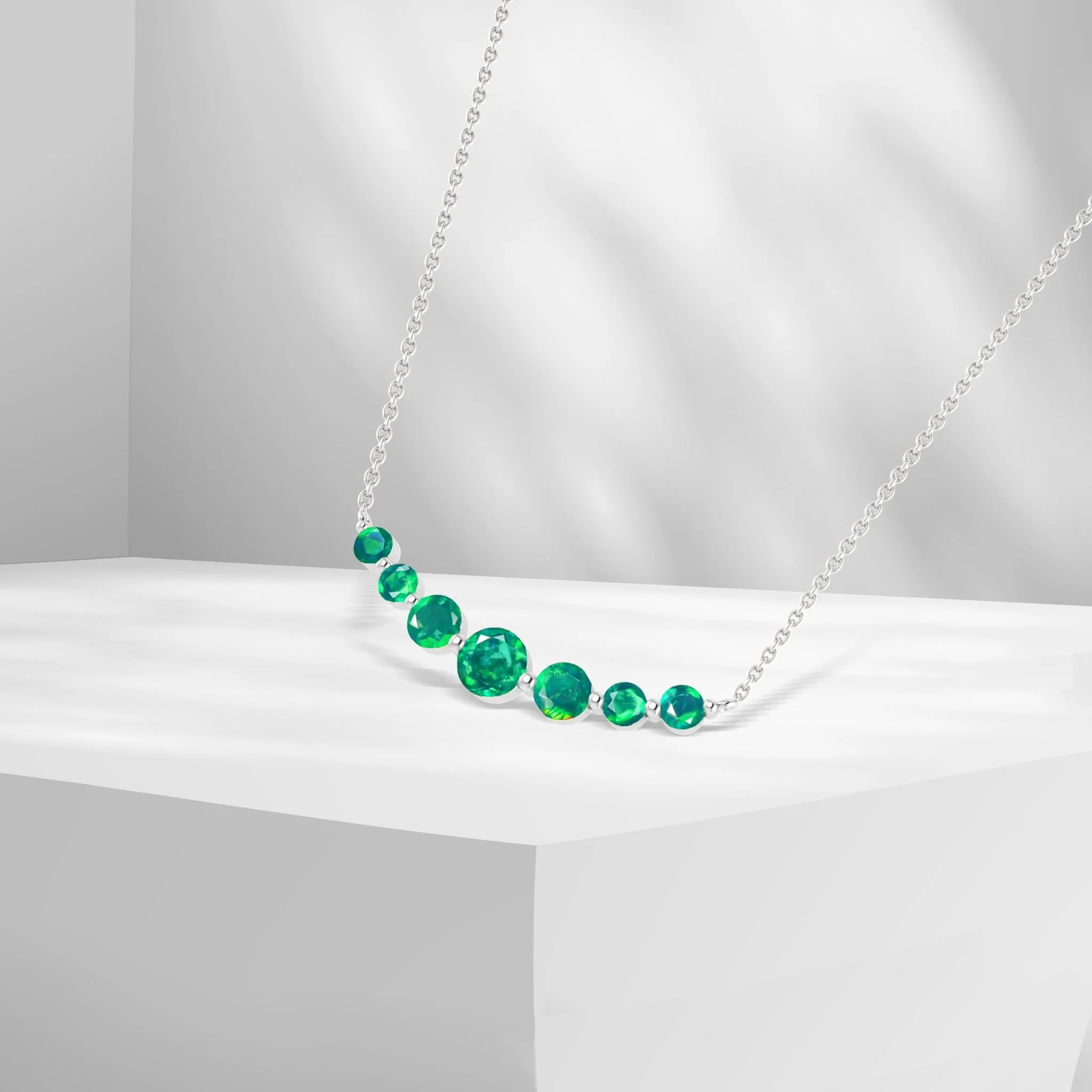 Round Fire Opal Bar Pendant for Women - Image 8