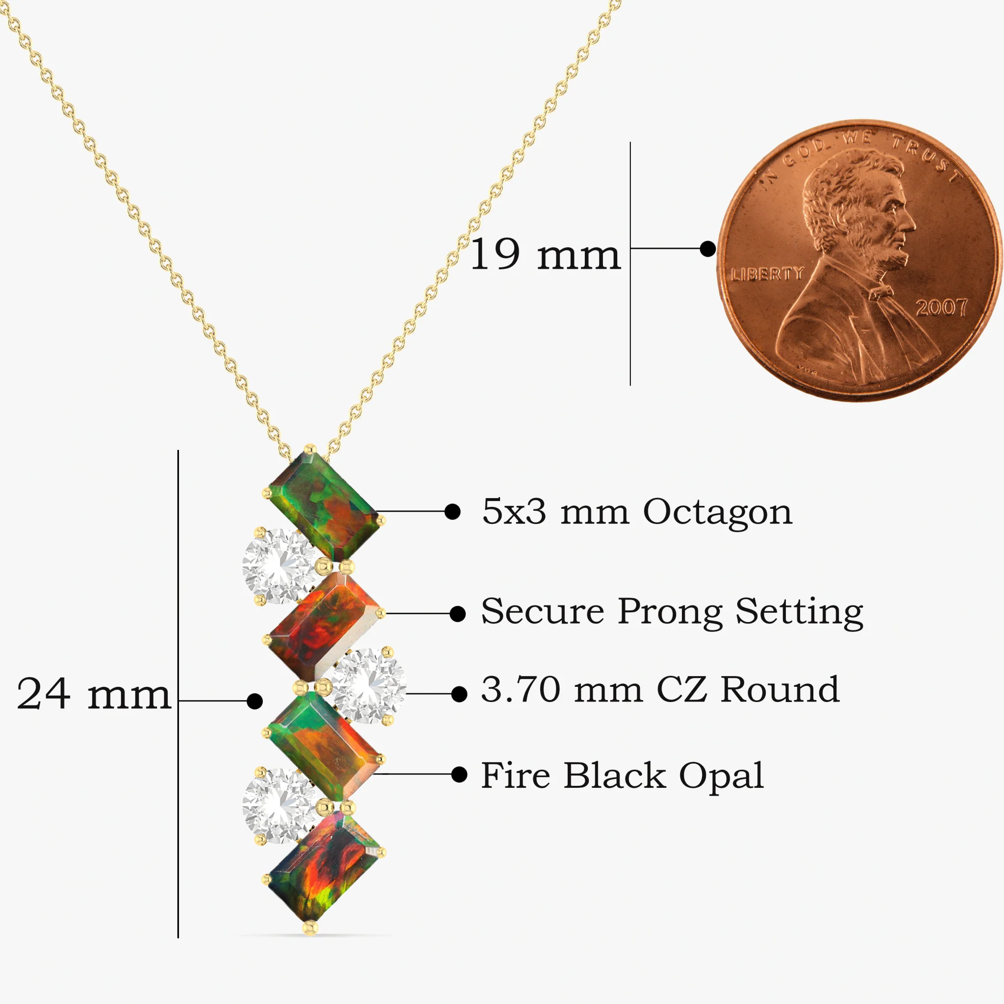 Black Baguette Opal Gemstone Charm Pendant - Image 5