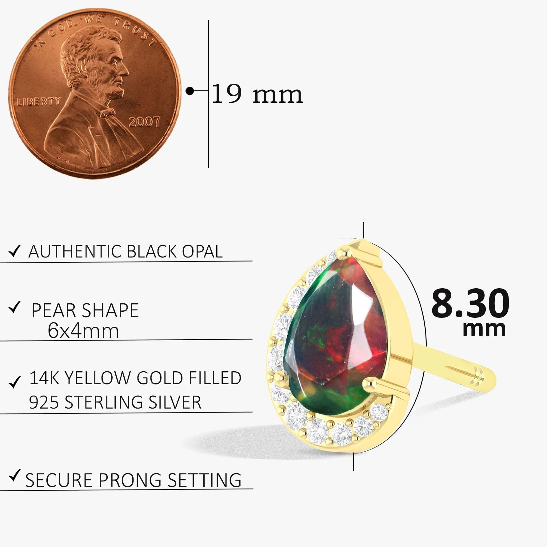 Black Ethiopian Opal Pear Design Stud Earring - Image 3