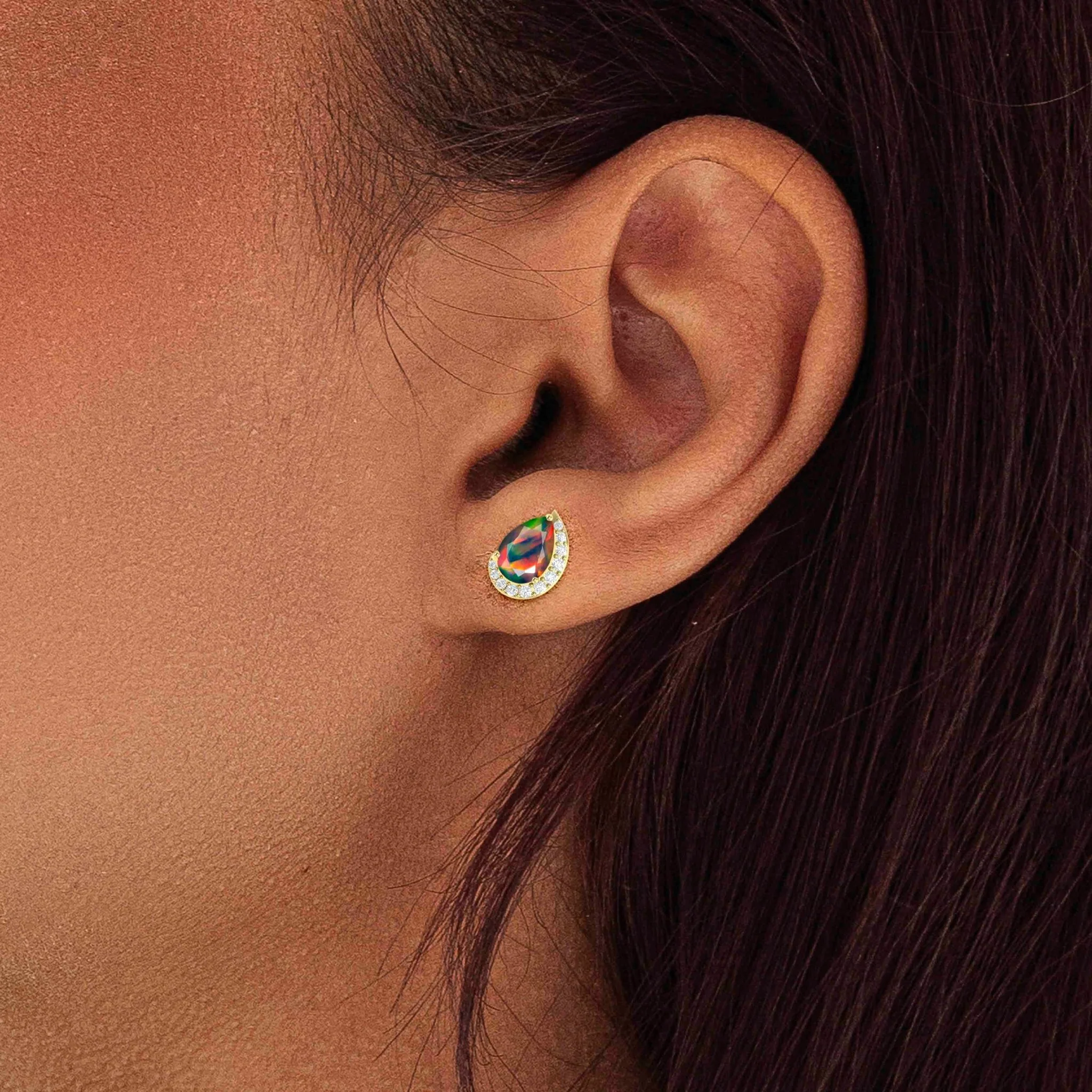 Black Ethiopian Opal Pear Design Stud Earring - Image 4
