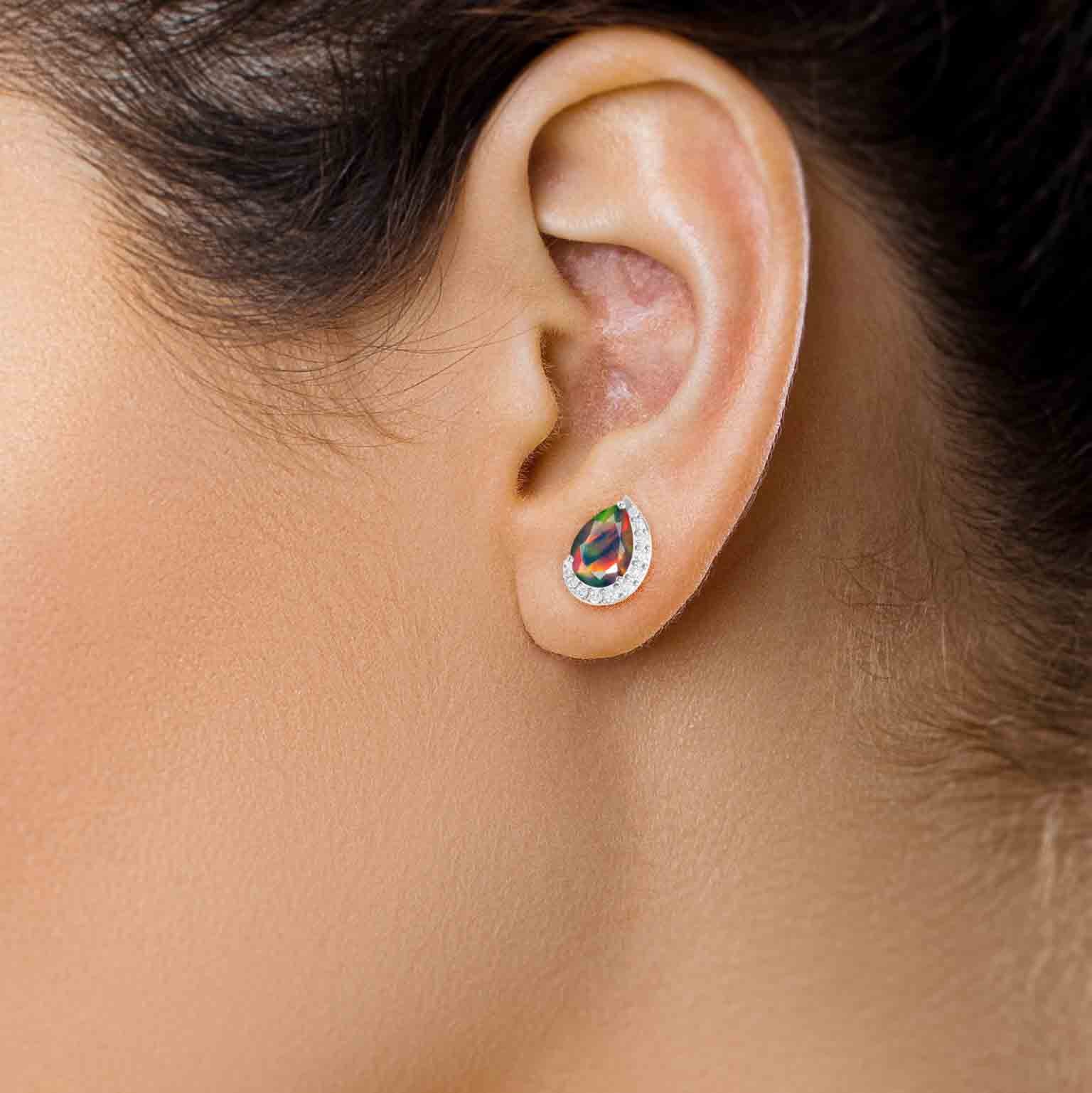 Black Ethiopian Opal Pear Design Stud Earring - Image 5