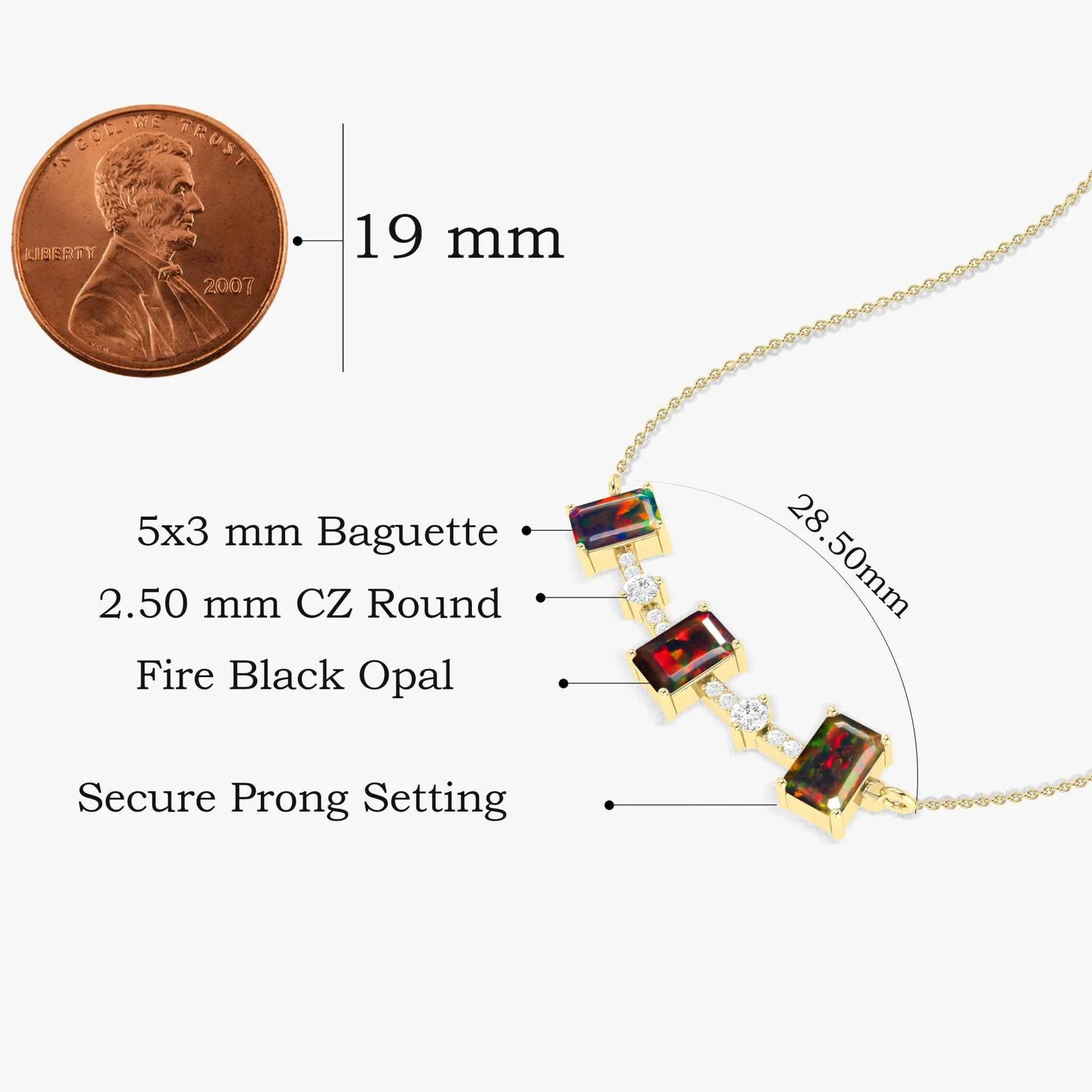 Black Opal Baguette Gemstone Bar Pendant - Image 3