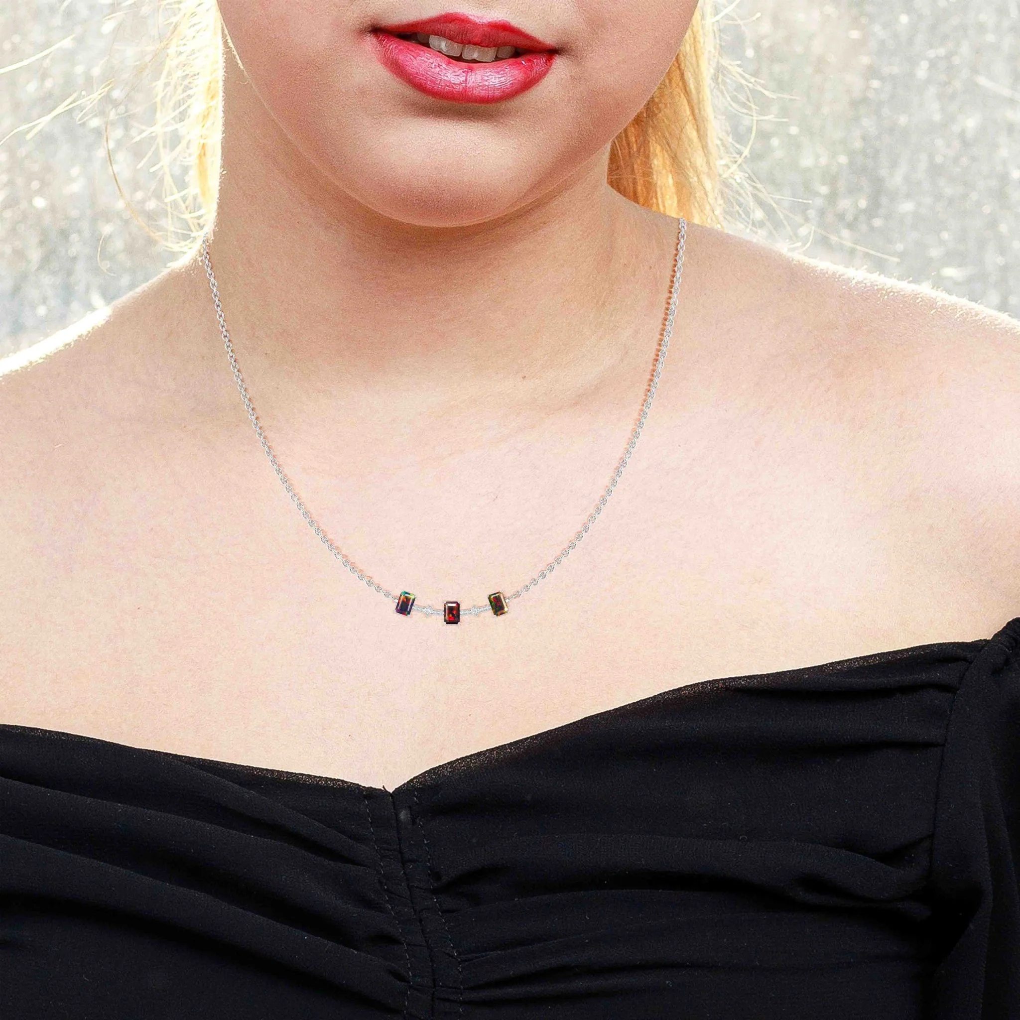 Black Opal Baguette Gemstone Bar Pendant - Image 4