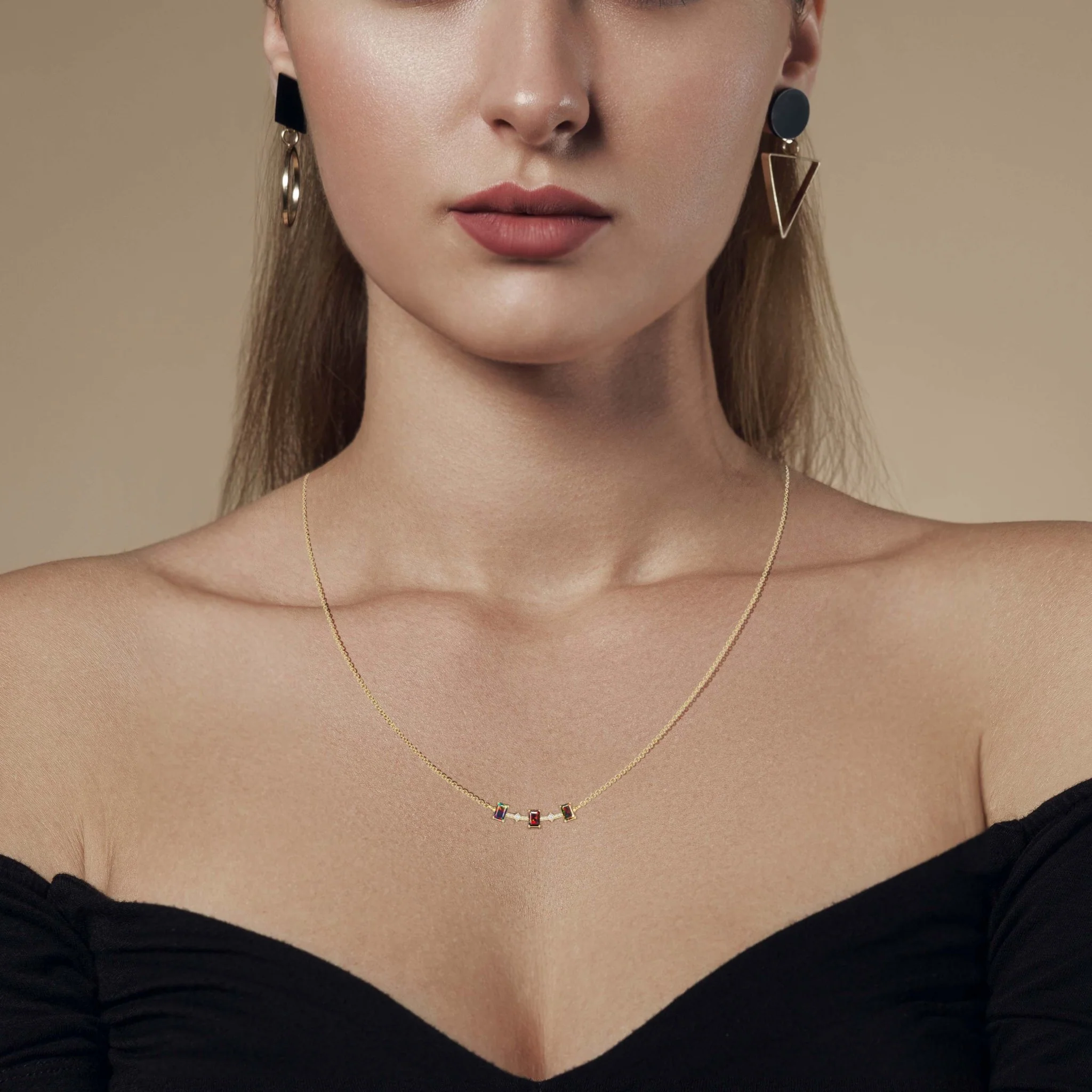 Black Opal Baguette Gemstone Bar Pendant - Image 5