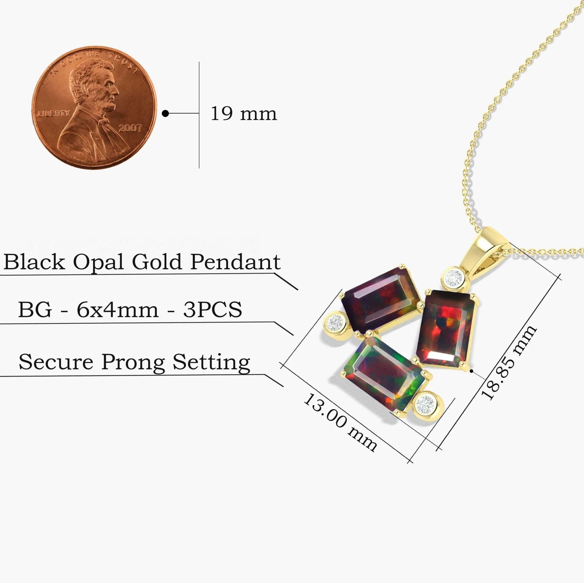 Black Opal Baguette Gemstone Charm Pendant - Image 3