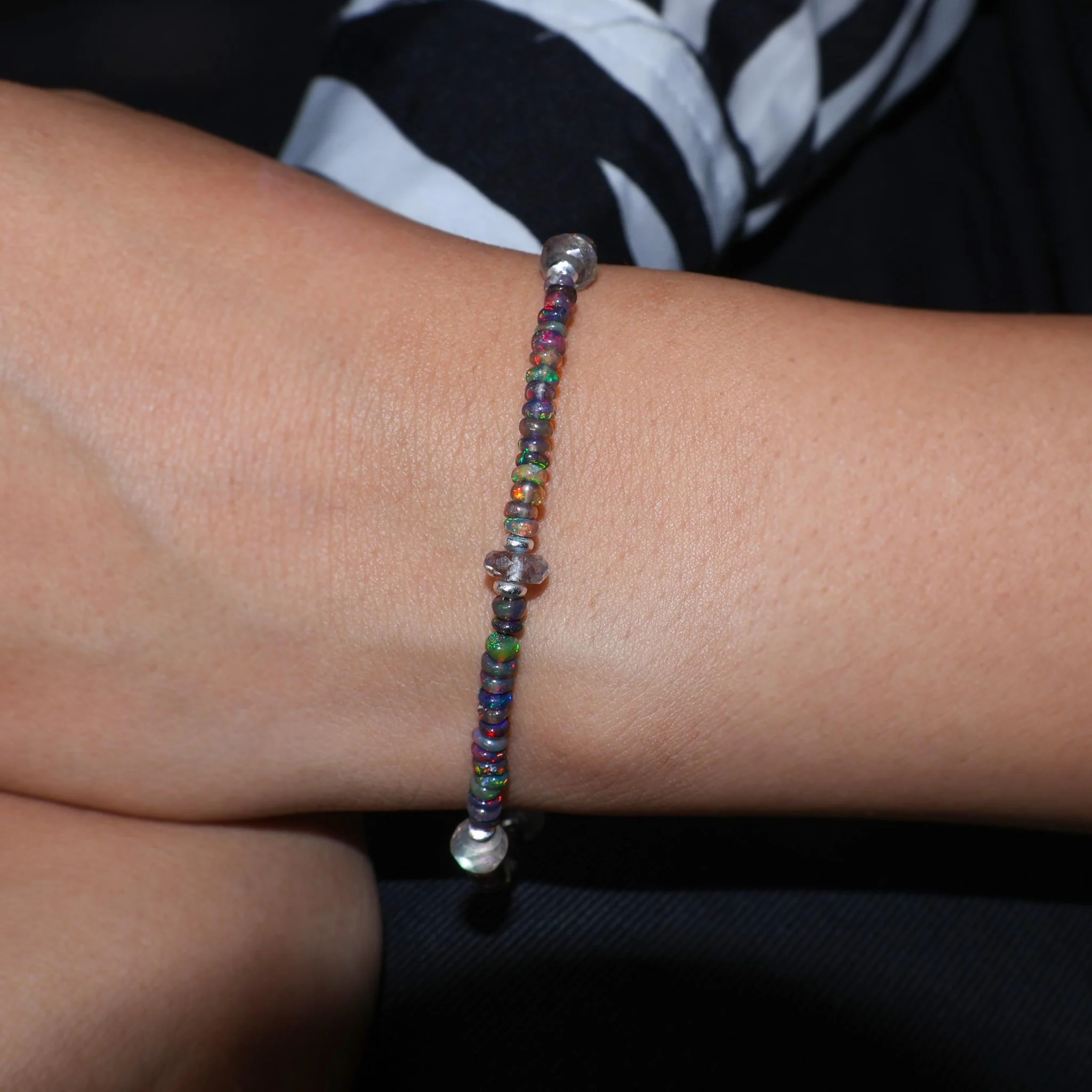 Black Opal Beaded Bracelet with Moonstone Charms beads Bracelet - Image 3