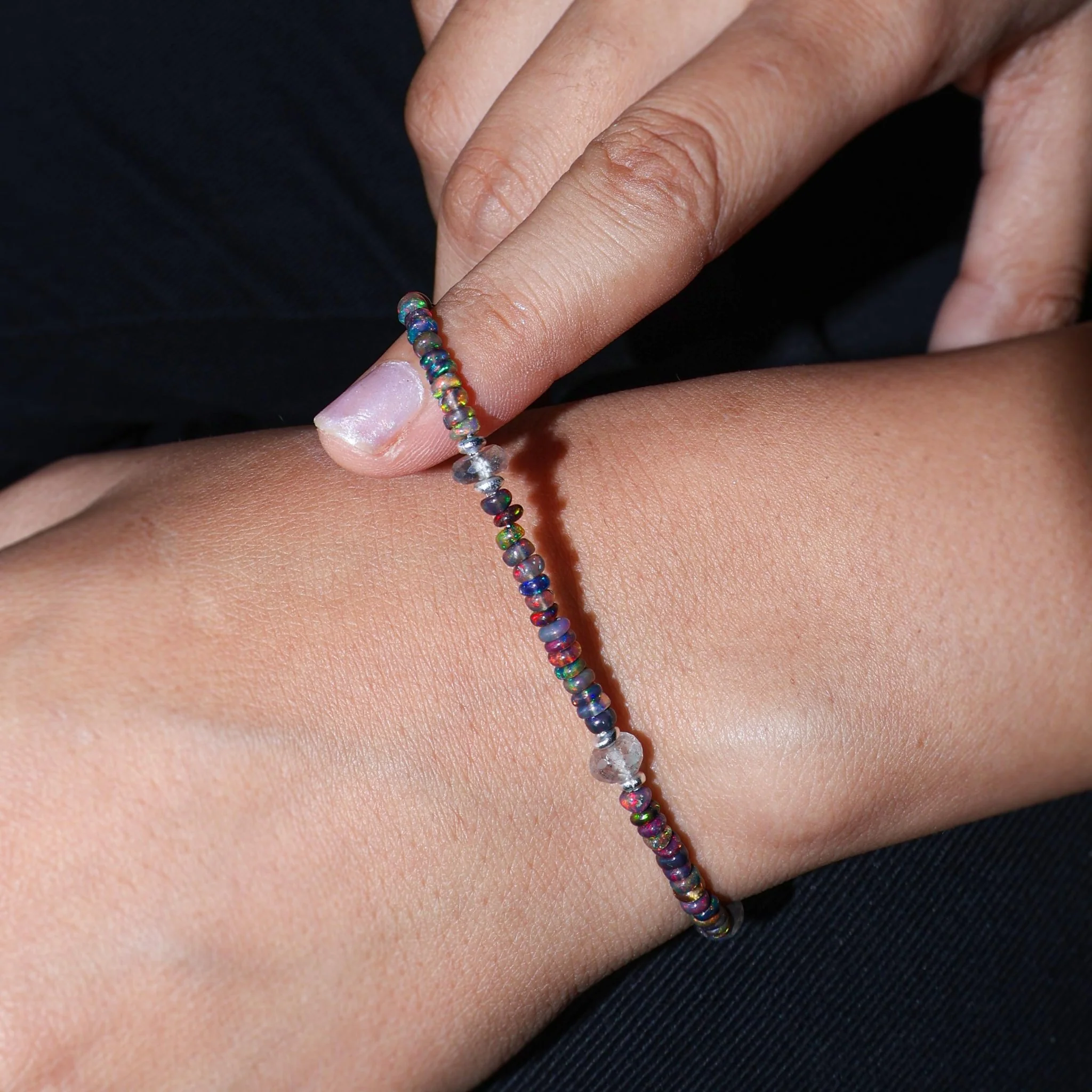 Black Opal Beaded Bracelet with Moonstone Charms beads Bracelet - Image 4