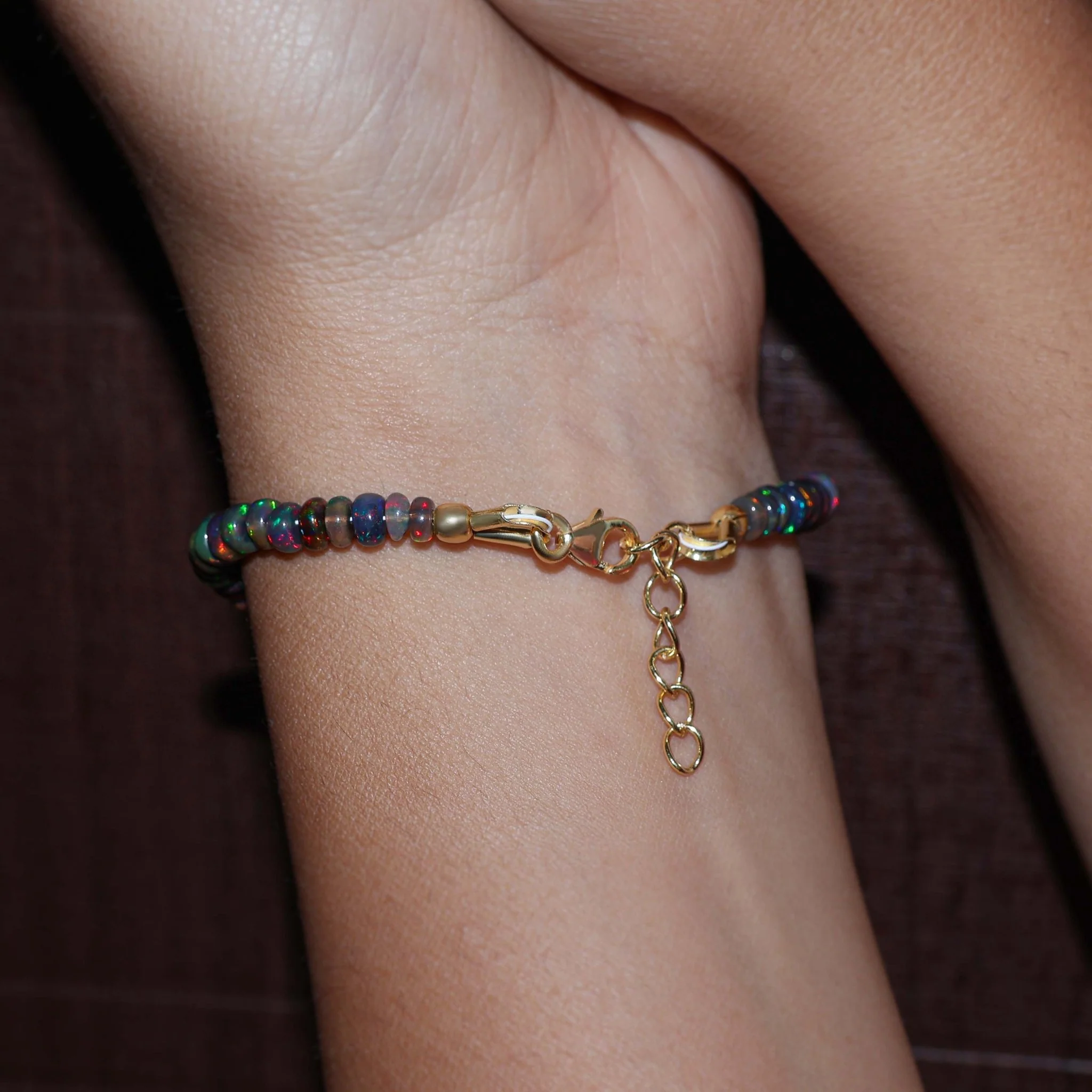 Big Size smooth black fire opal beaded bracelet - Image 3