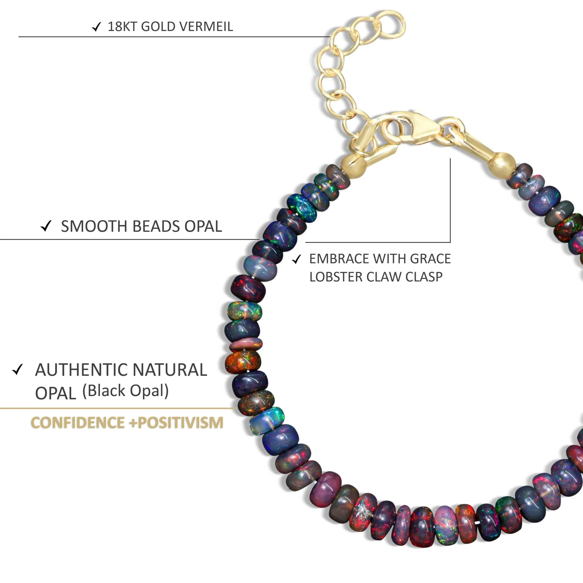 Big Size smooth black fire opal beaded bracelet - Image 5