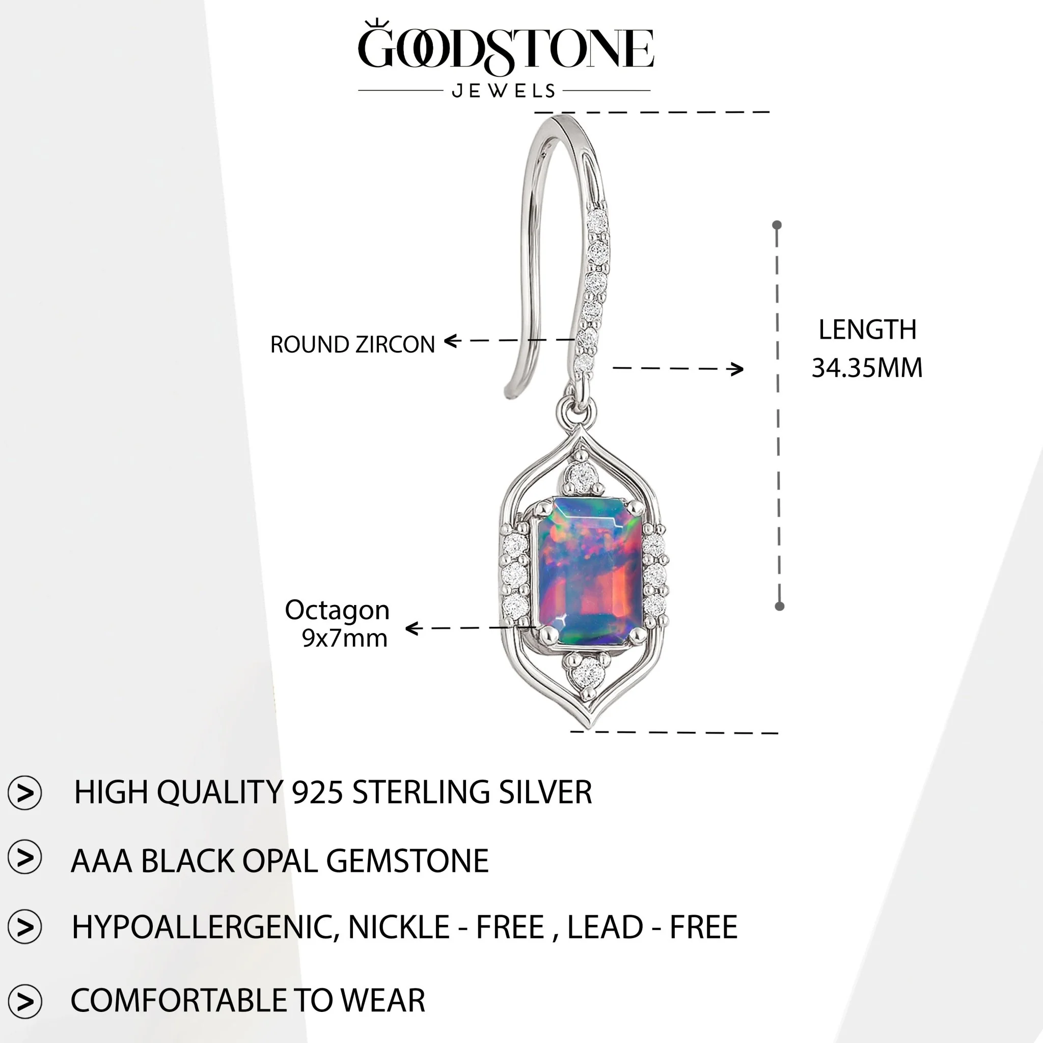 Black Opal Drop Earrings with Sterling Silver - Image 7