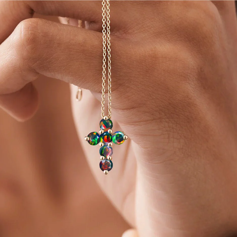 Black Opal Gemstone Cross Pendant - Image 4