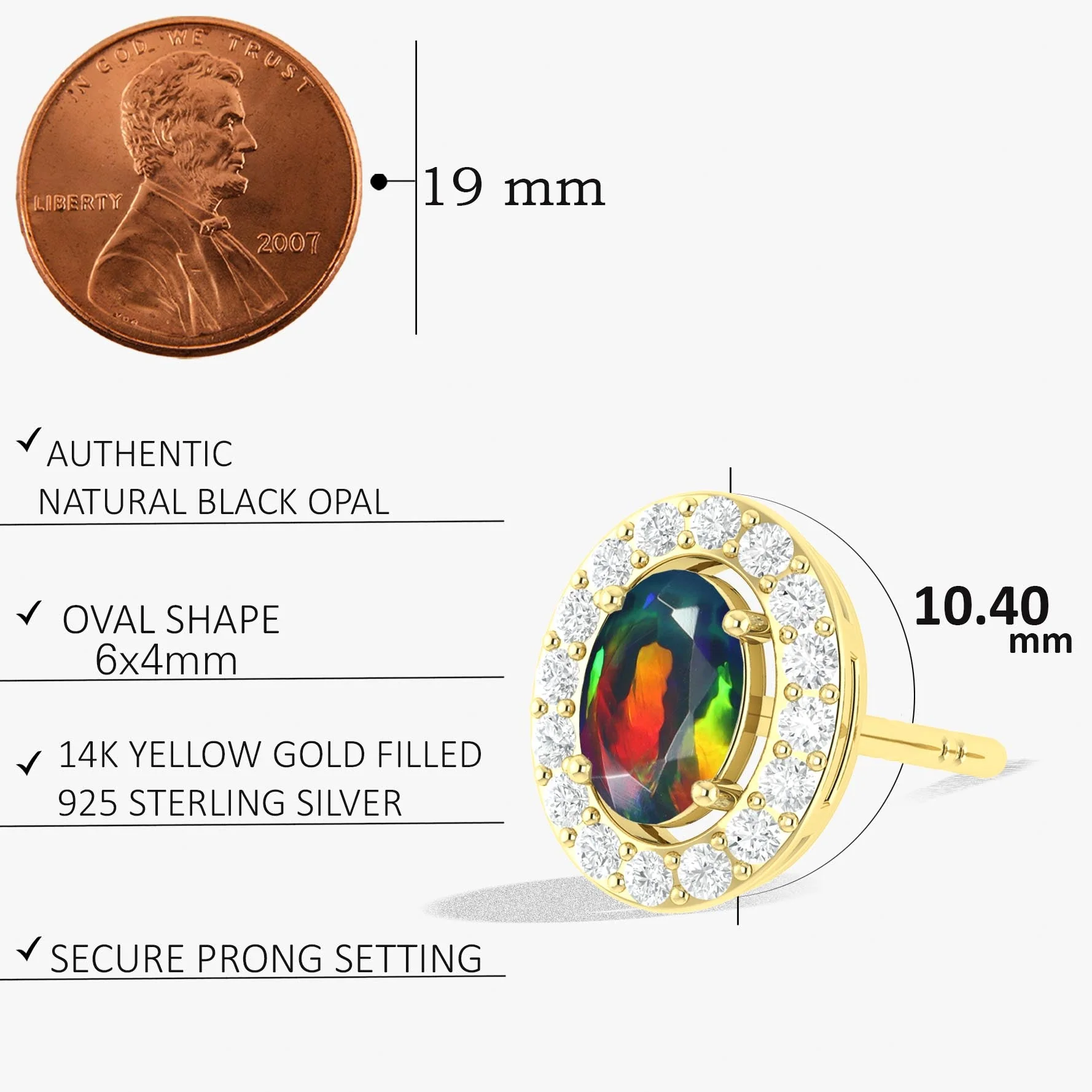 Black Opal Gemstone Oval Style Stud Earring - Image 3