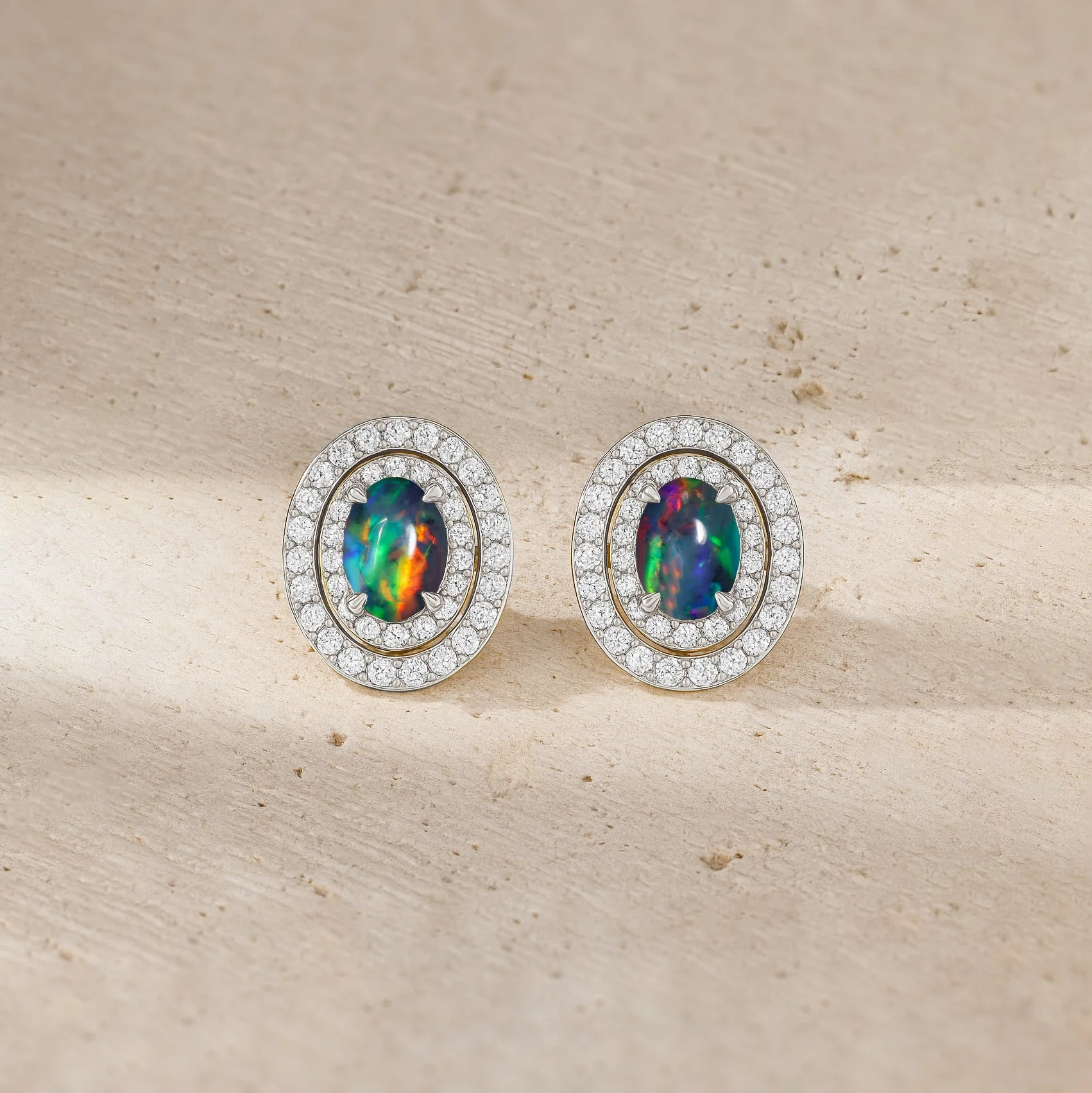 Black Opal Halo Stud Earrings in Sterling Silver - Image 6