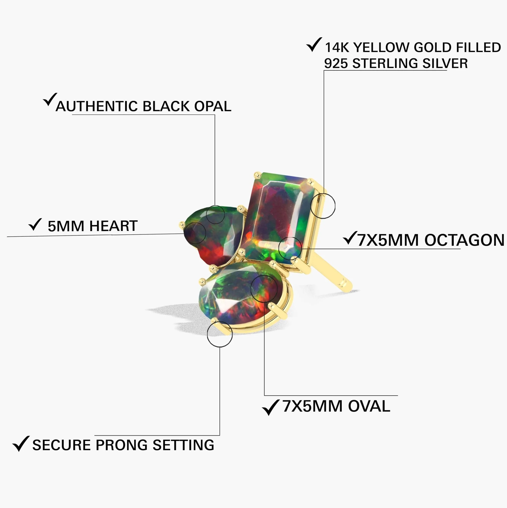 Black Opal Multi Shape Stone Stud Earring - Image 3