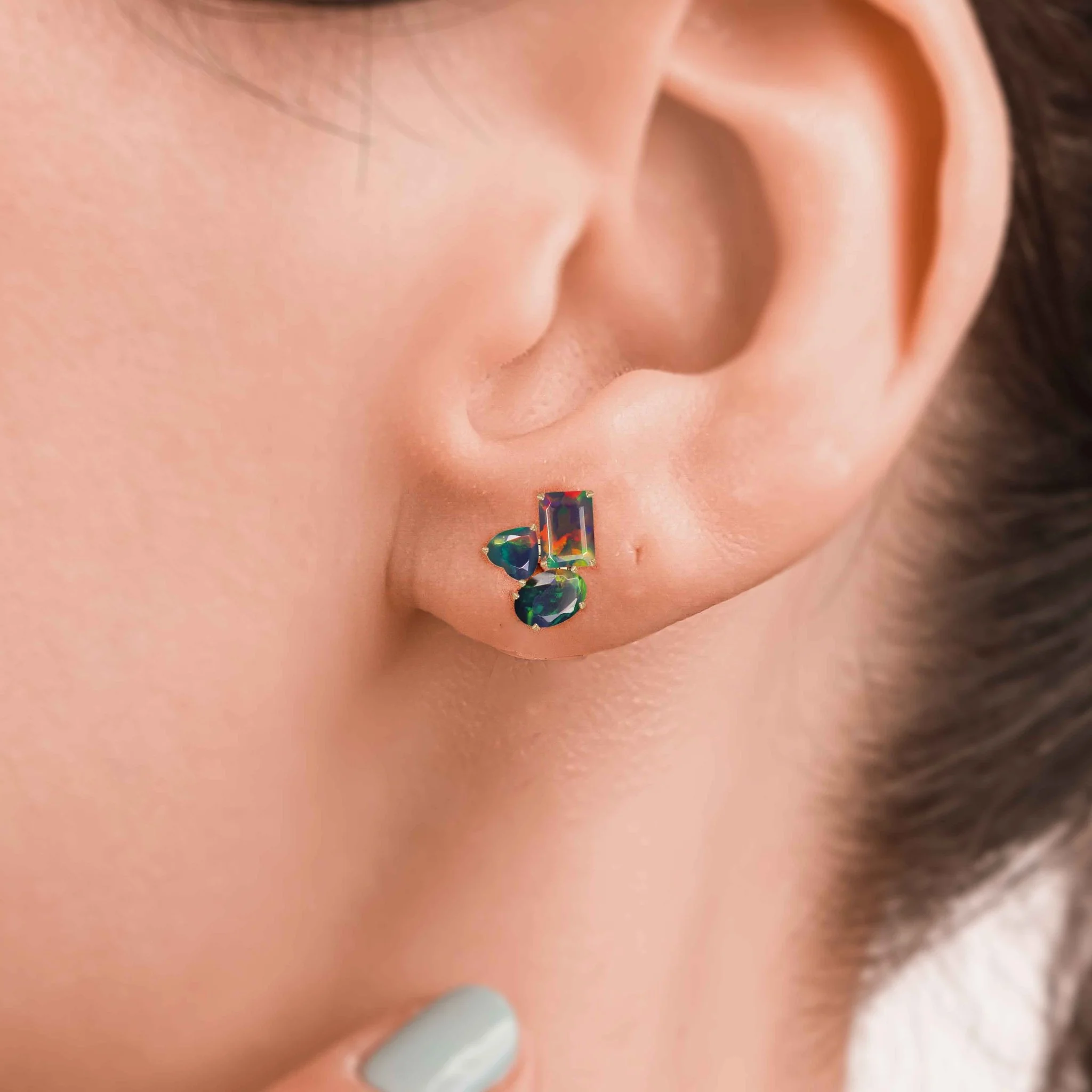 Black Opal Multi Shape Stone Stud Earring - Image 4