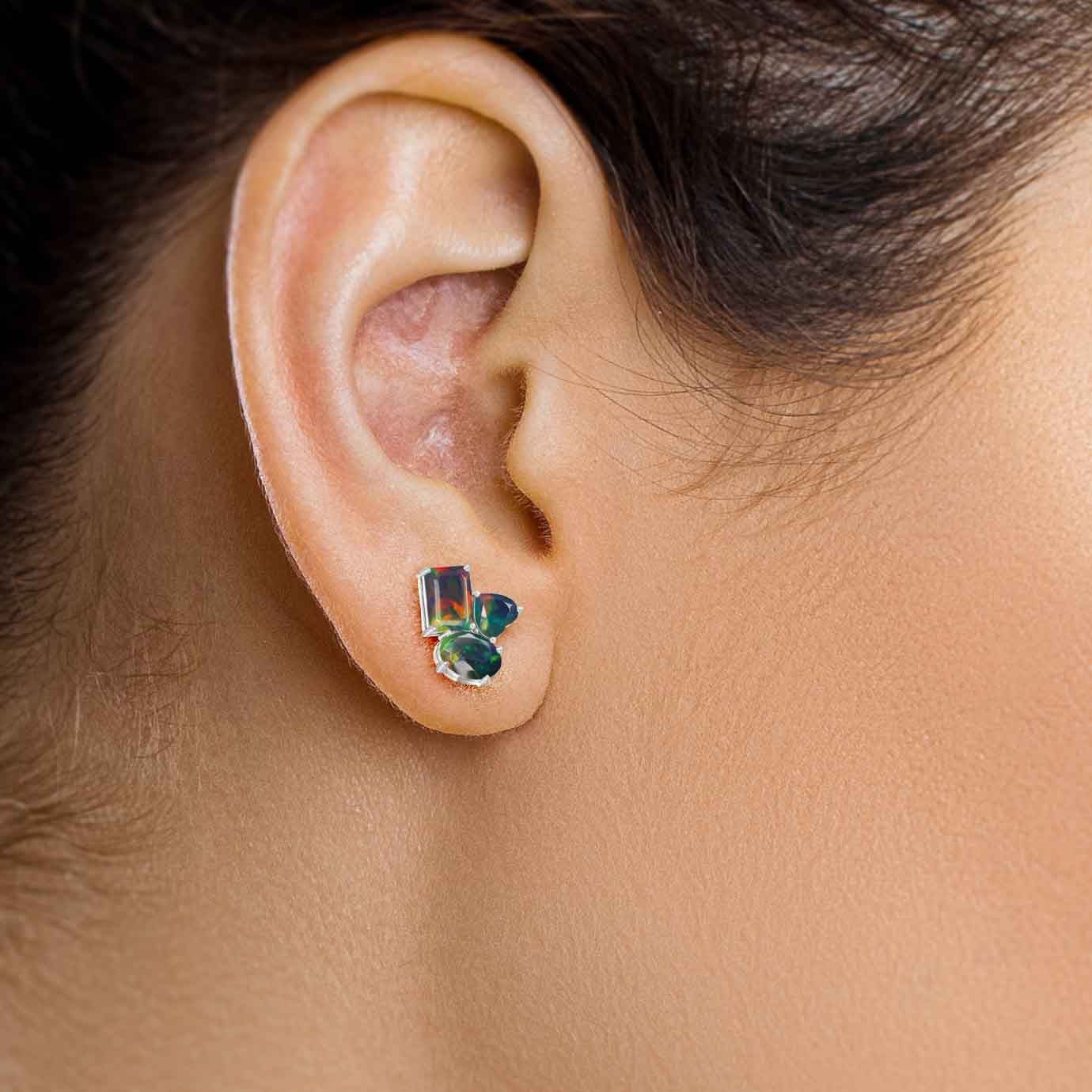 Black Opal Multi Shape Stone Stud Earring - Image 5