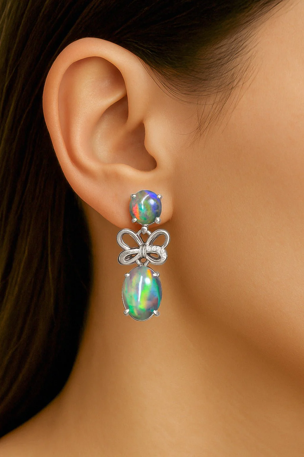 Black Opal Stud Earrings with Butterfly Design - Image 3