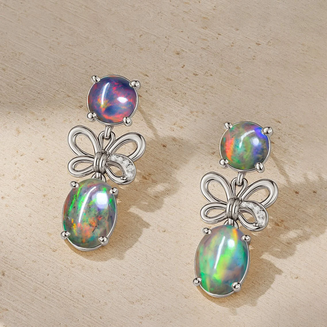Black Opal Stud Earrings with Butterfly Design - Image 4