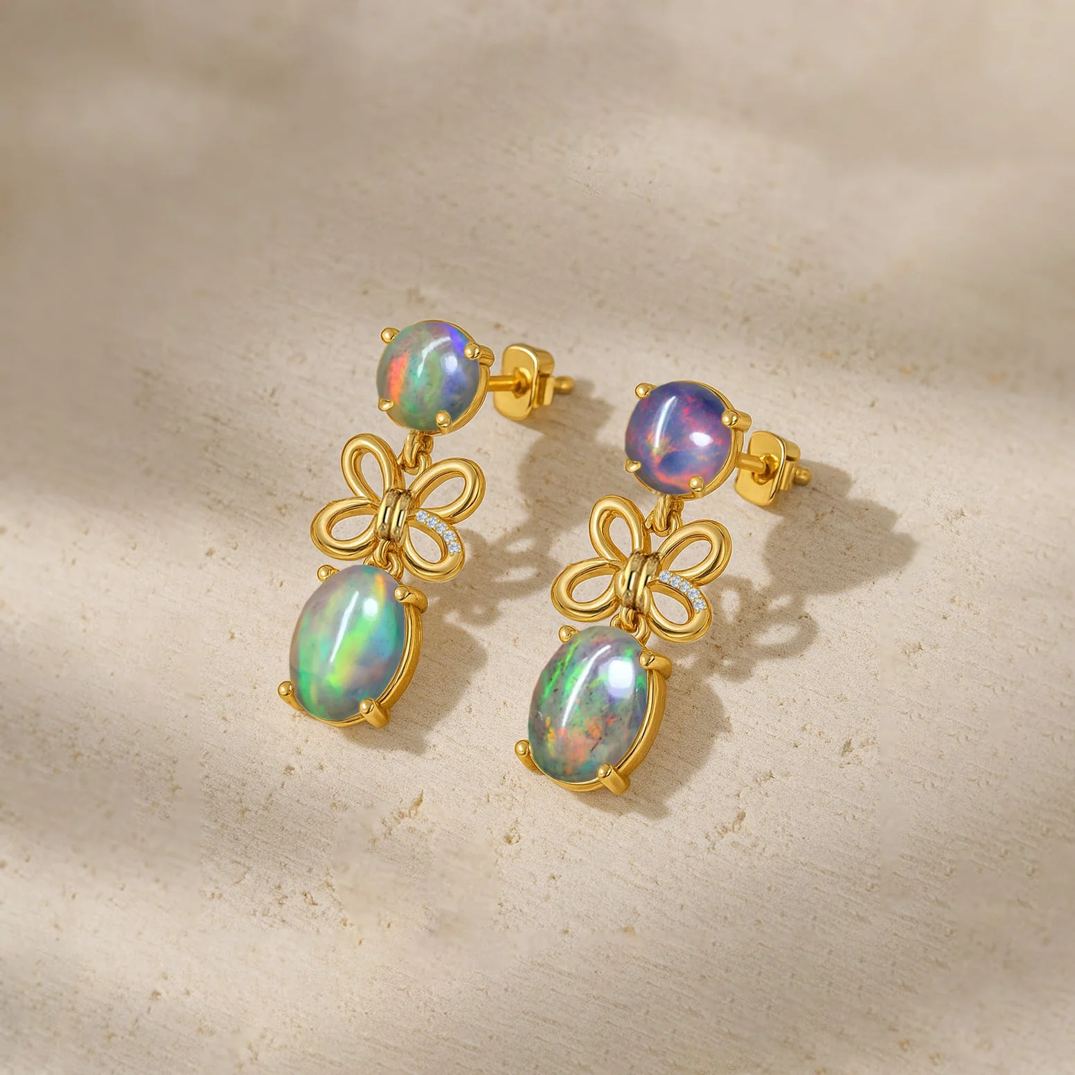 Black Opal Stud Earrings with Butterfly Design - Image 5