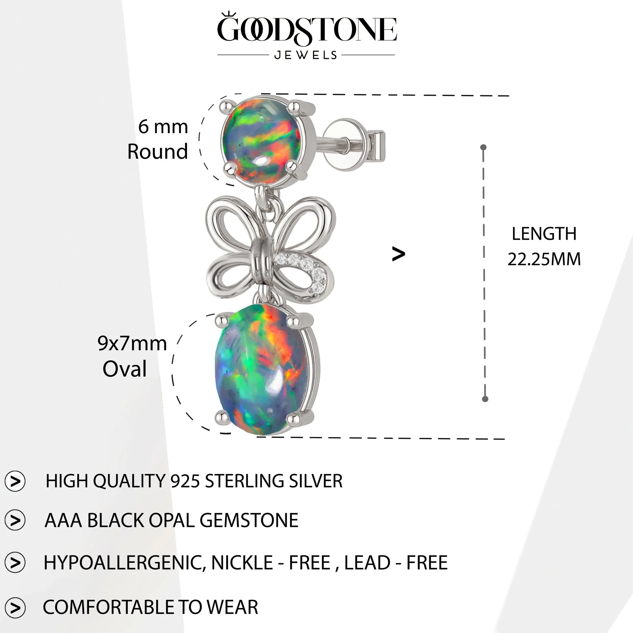 Black Opal Stud Earrings with Butterfly Design - Image 6