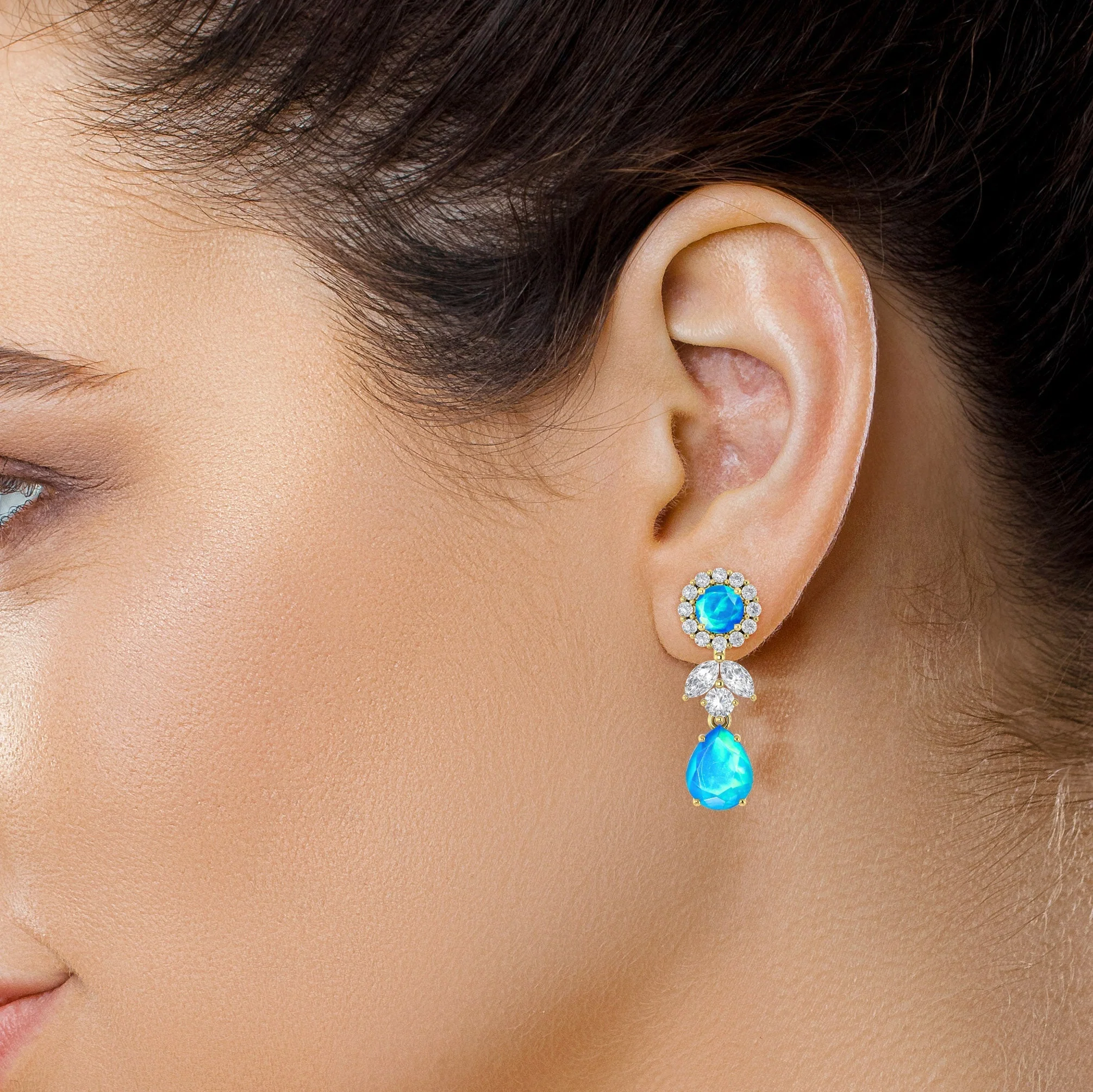 Blue Fire Dual Opal Drop and Stud Earring - Image 11