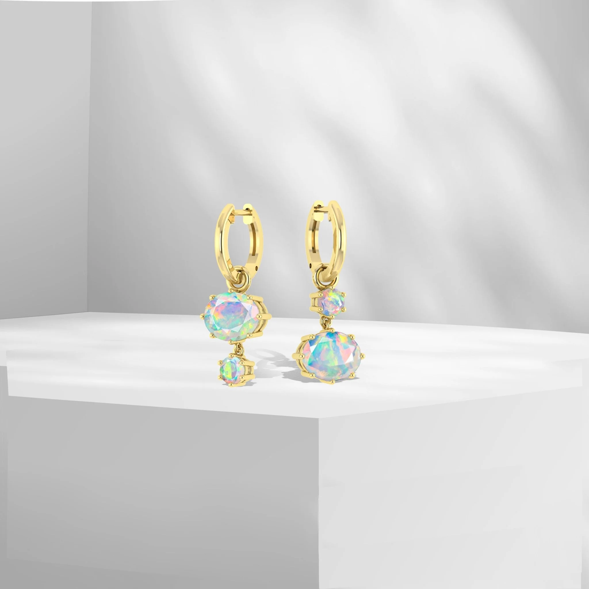 Blue Fire Opal Dual Round Stone Hoop Earrings - Image 9