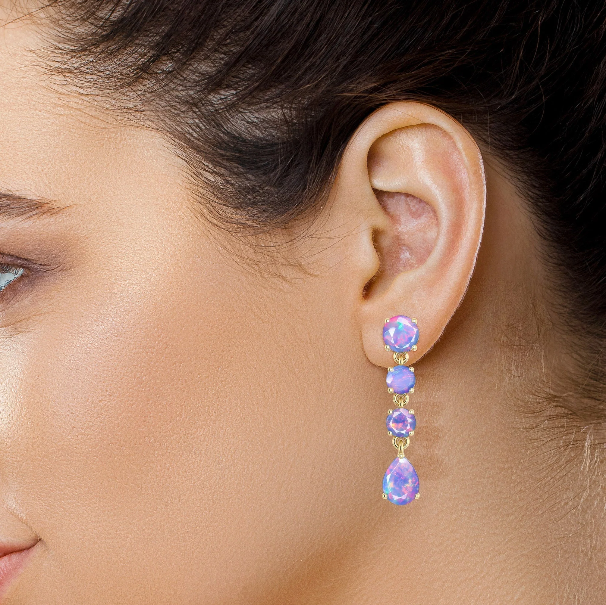 Blue Fire Opal Stone Stud Earring - Image 4
