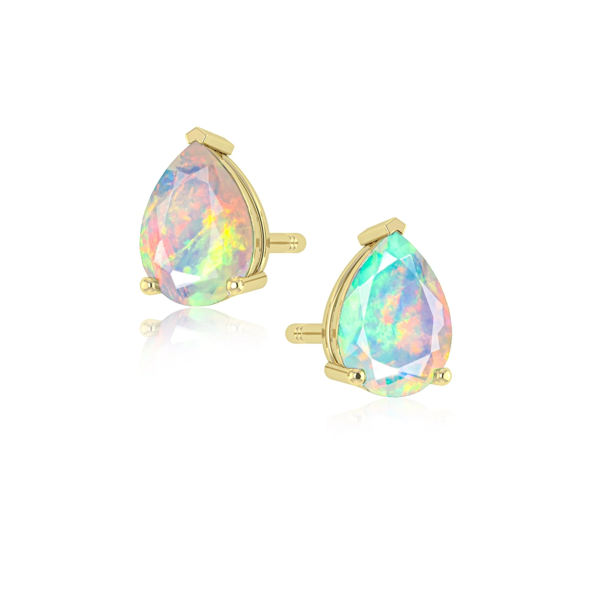 Blue Multi Fire Pear Opal Prong Stud Earring - Image 5
