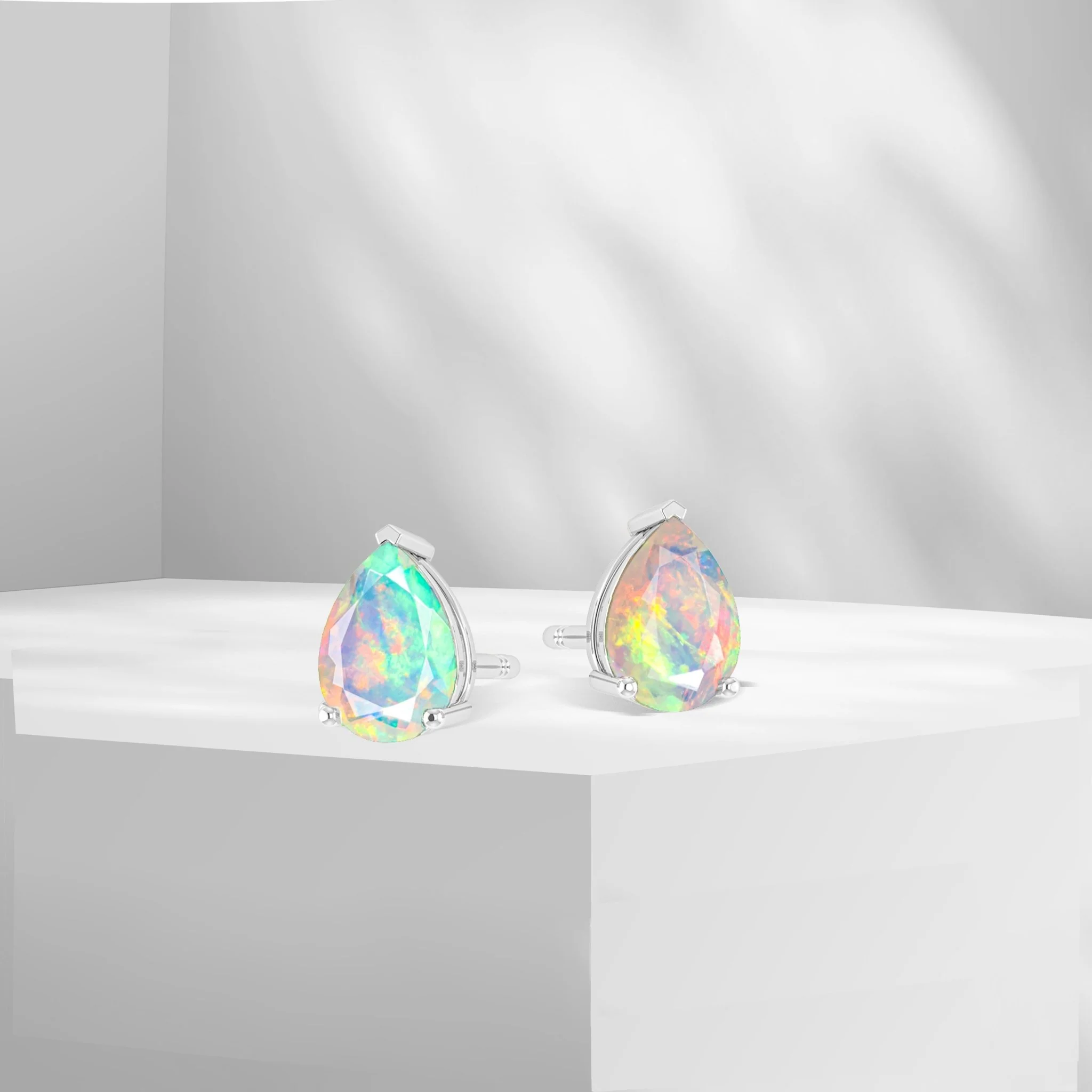 Blue Multi Fire Pear Opal Prong Stud Earring - Image 6