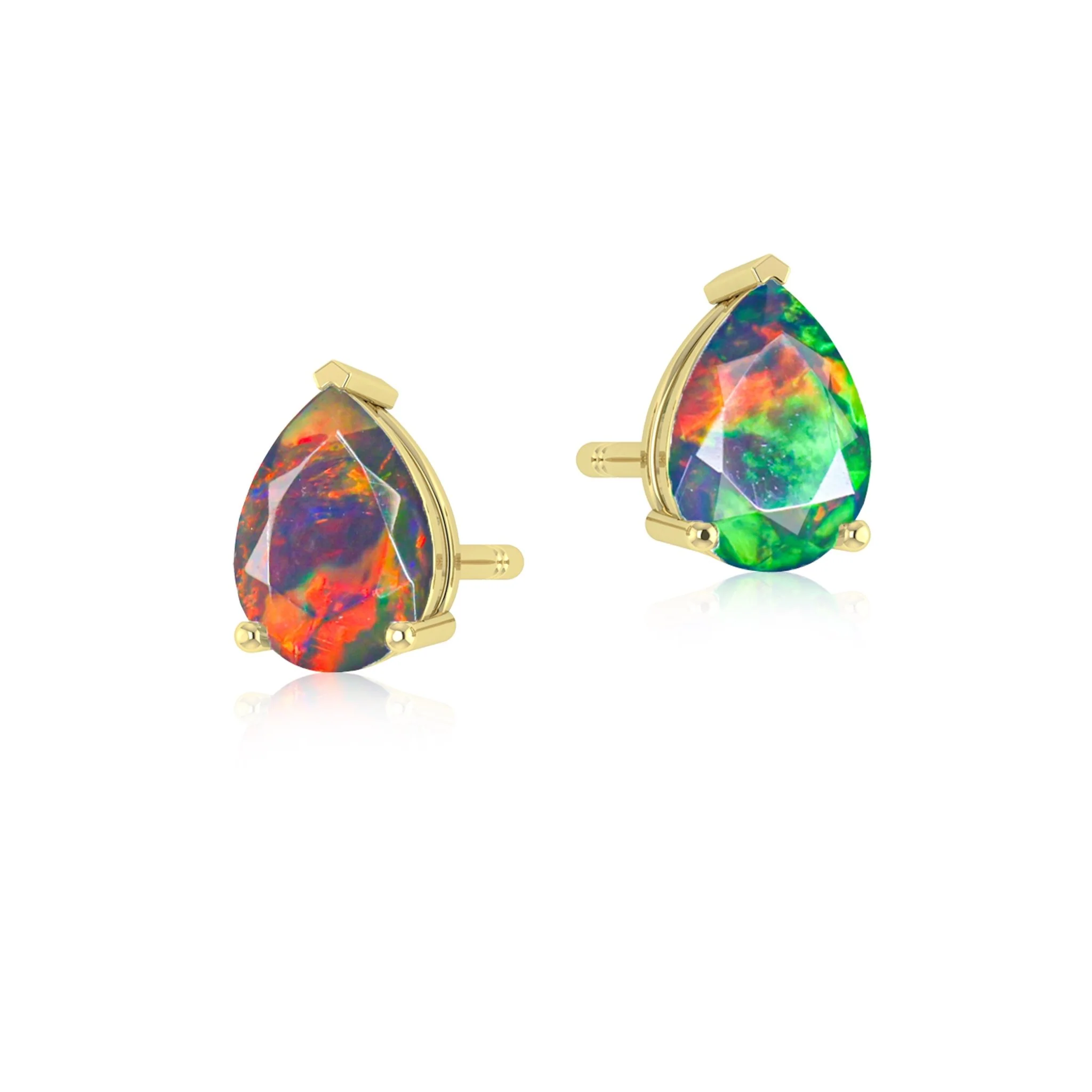 Blue Multi Fire Pear Opal Prong Stud Earring - Image 7