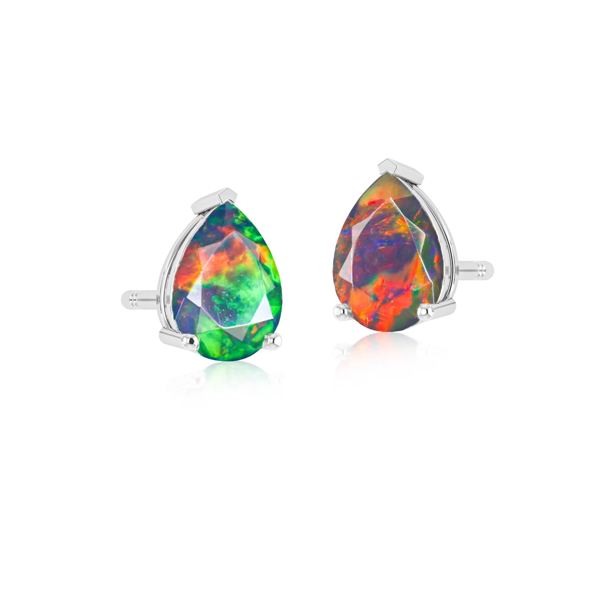 Blue Multi Fire Pear Opal Prong Stud Earring - Image 8