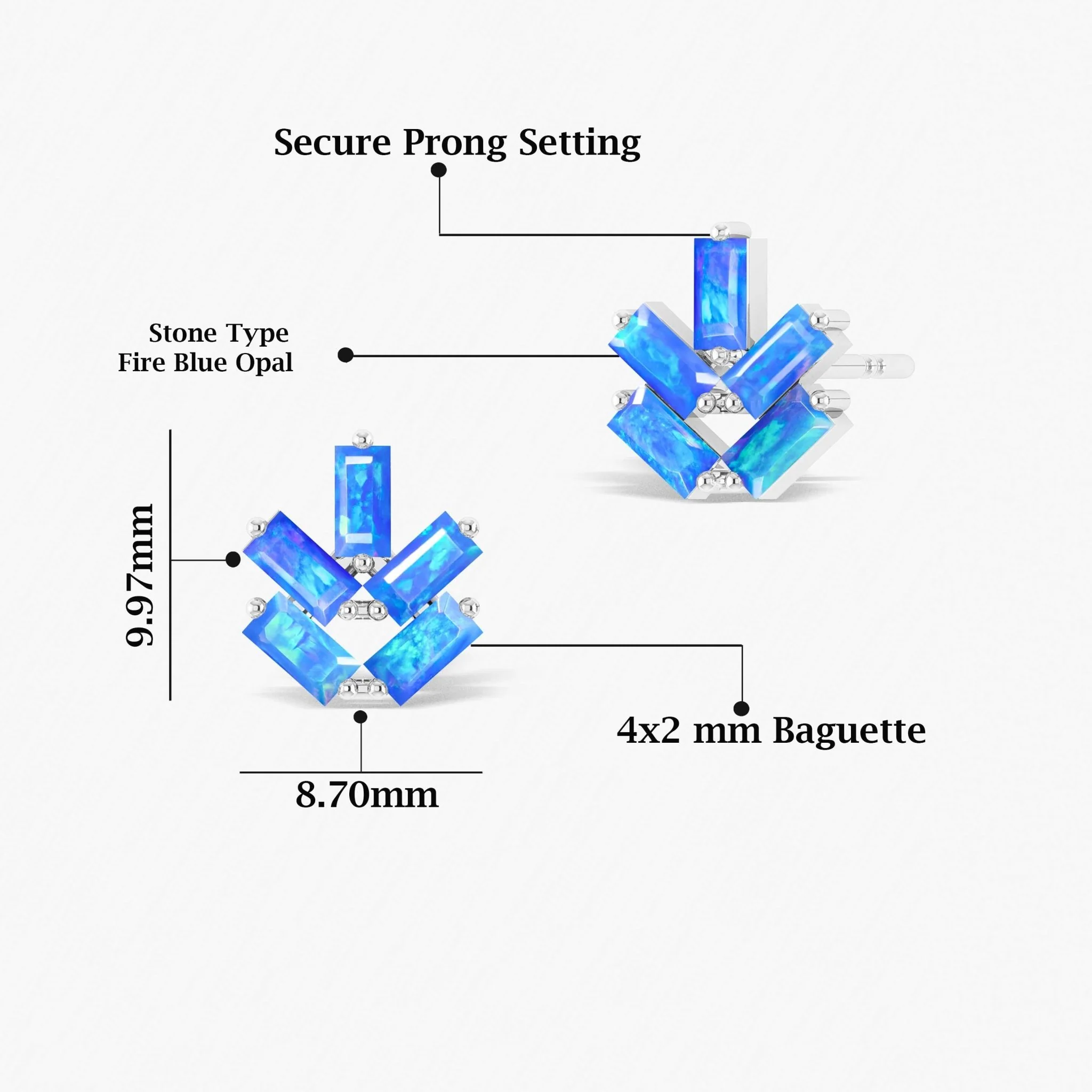 Blue Opal Baguette Stone Stud Earring - Image 3