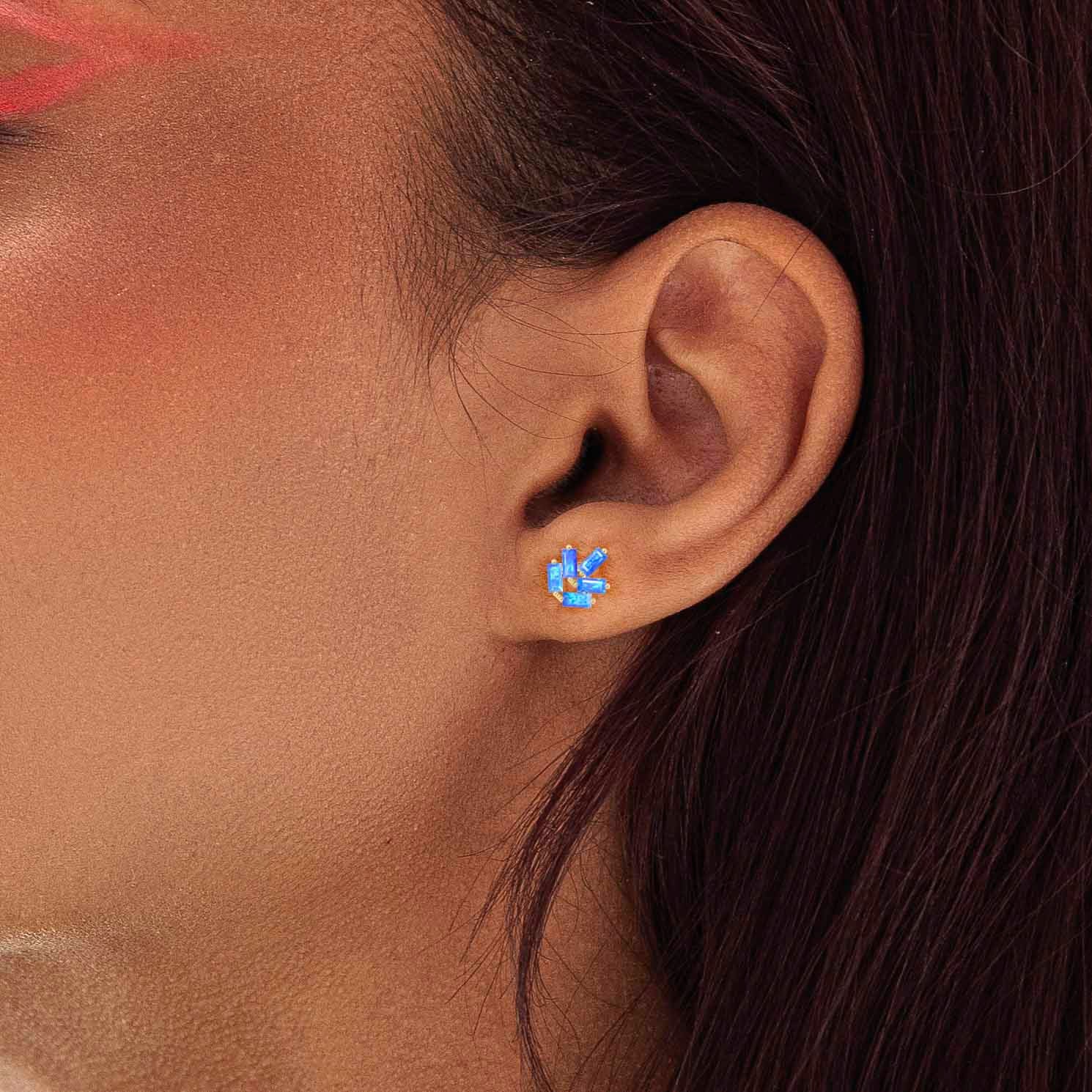 Blue Opal Baguette Stone Stud Earring - Image 5